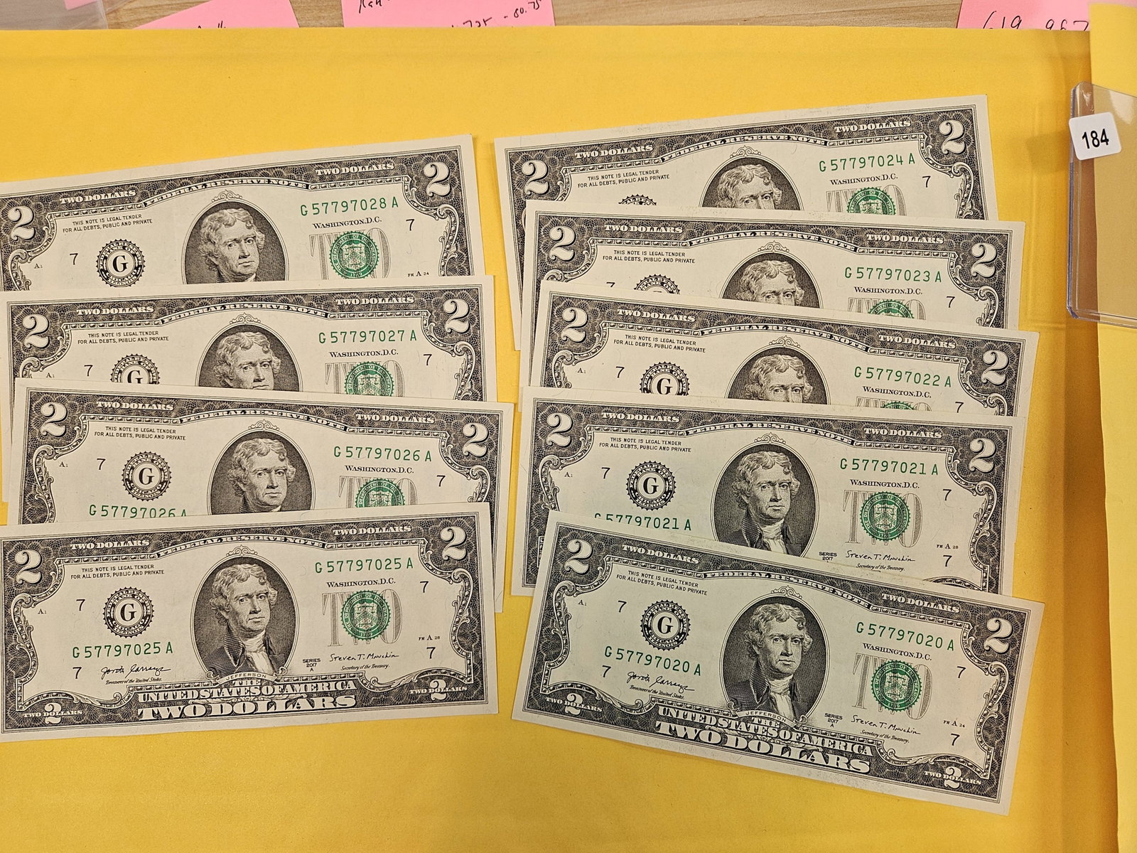 Nine Crisp Uncirculated Two Dollar FRNs: 2017-A. Chicago