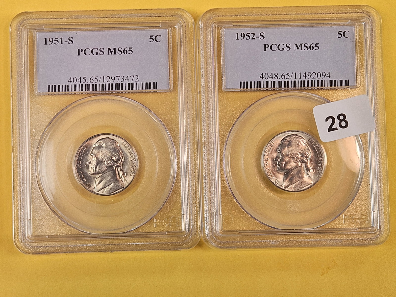 Two GEM PCGS-graded 1950's Jefferson Nickels - 2
