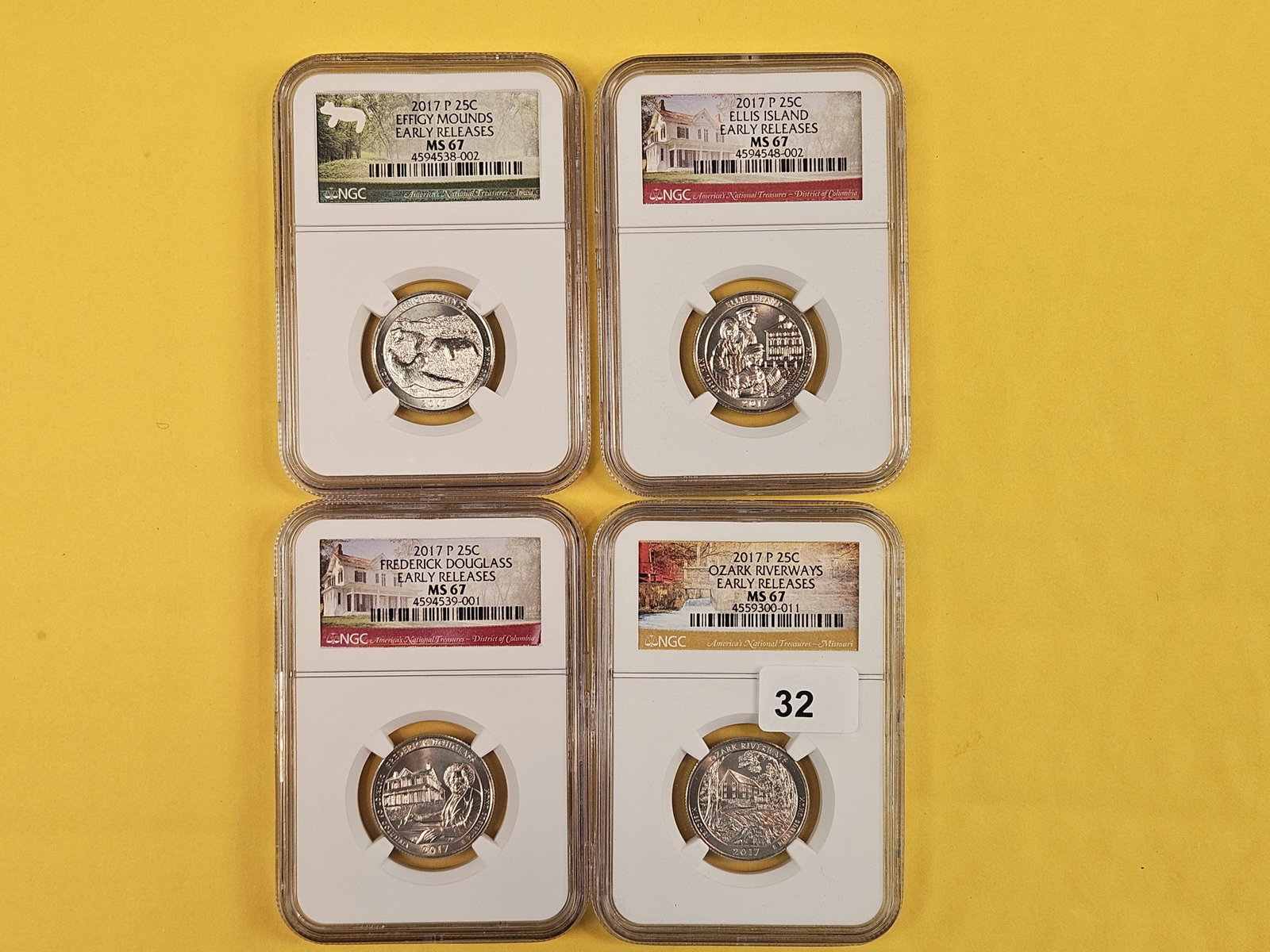 Four Superb GEM NGC-graded Washington Quarters: All in Mint State 67