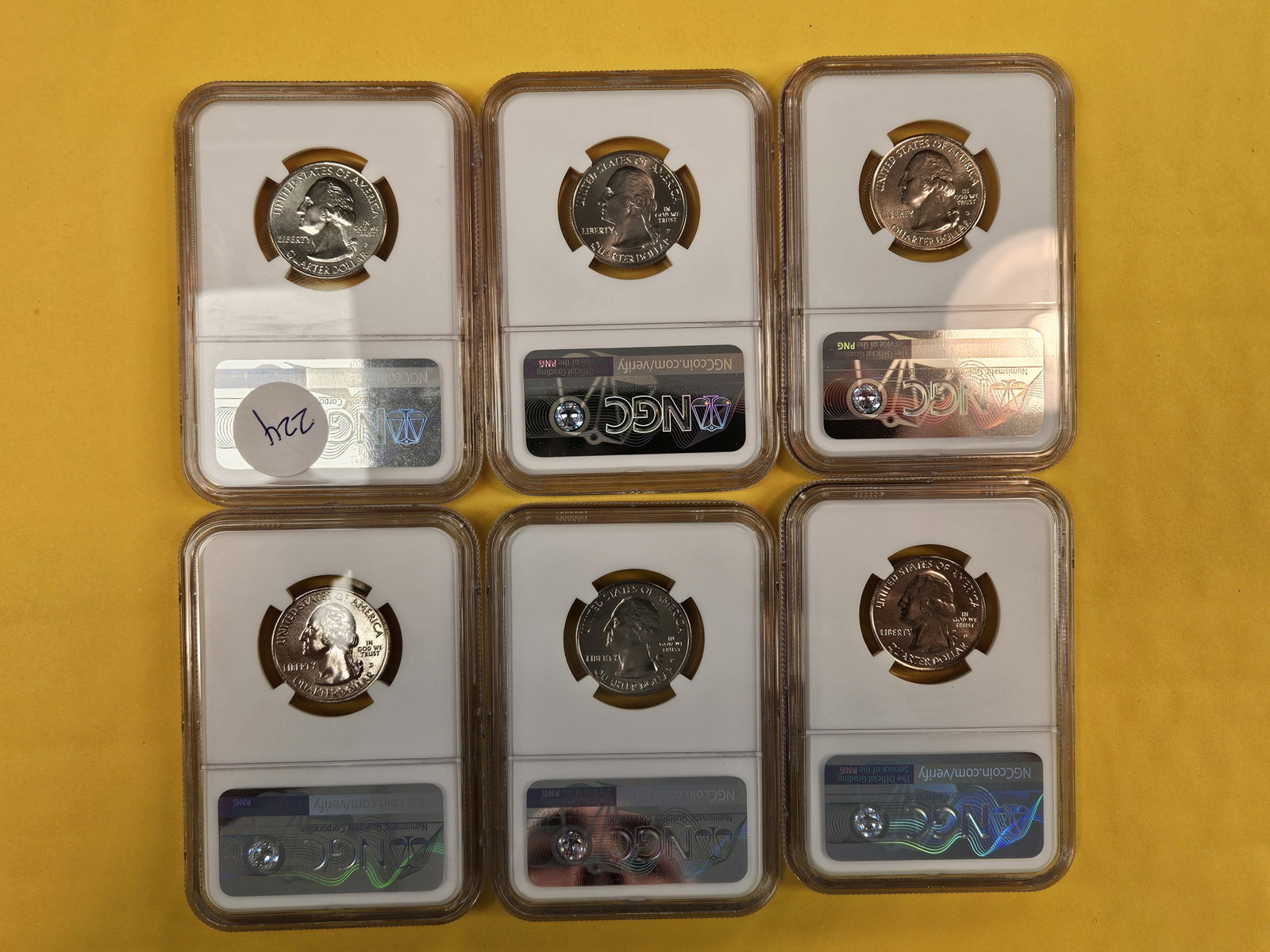 Six Superb GEM NGC-graded Washington Quarters - 2