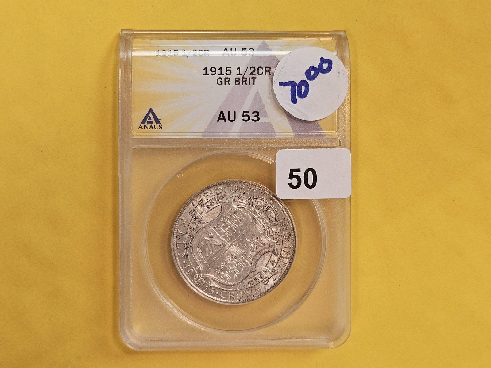ANACS 1915 silver Half-Crown in Brilliant About Uncirculated 53 - 2