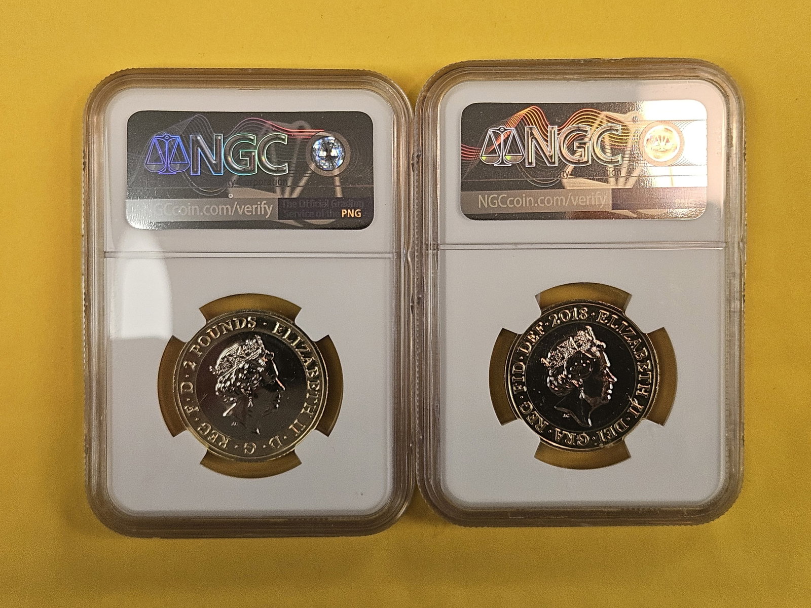 Two NGC-graded Deep ProofLike 2018 Great Britain 2 Pound coins - 2