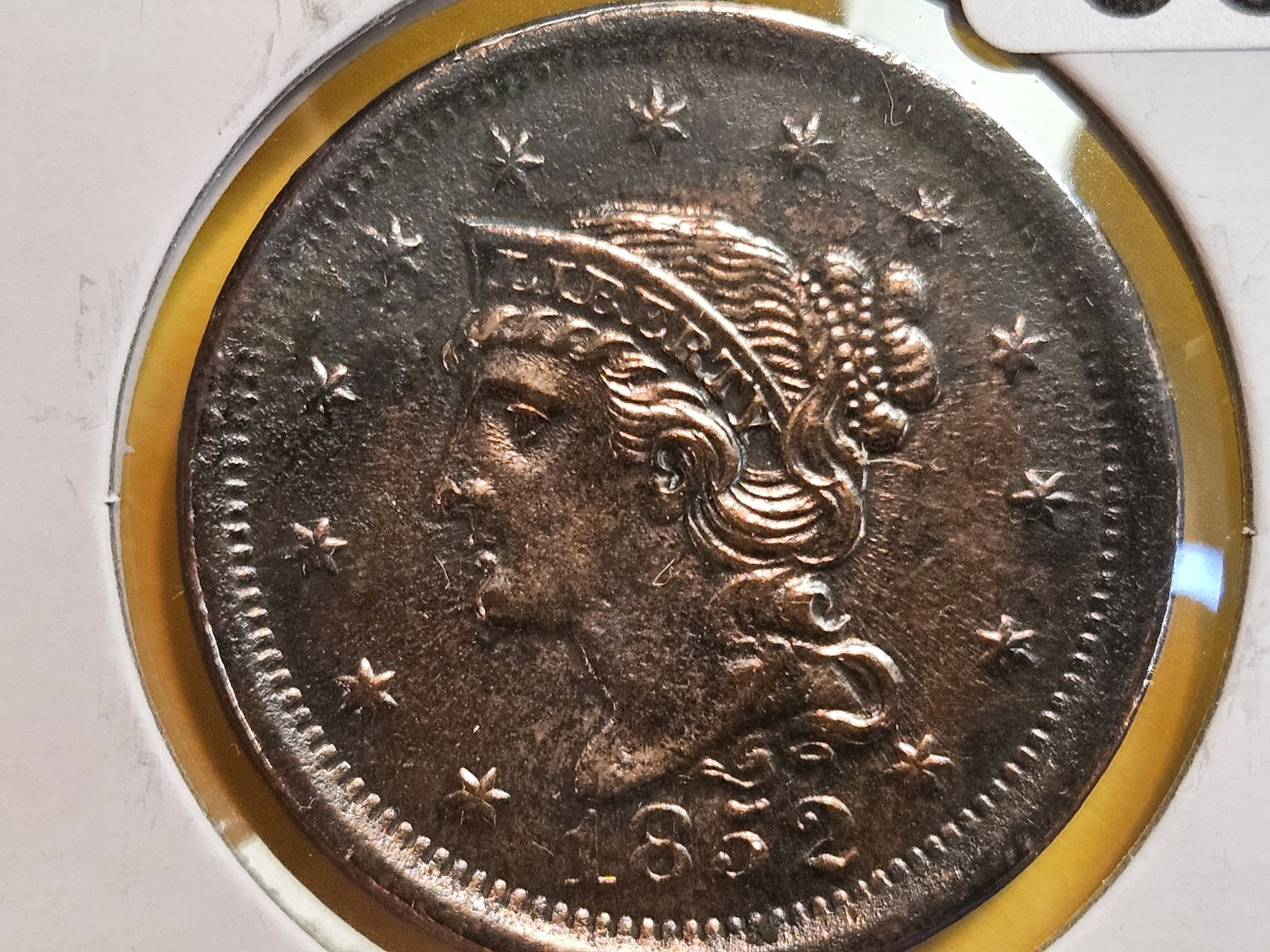 1852 Braided Hair Large cent: In About Uncirculated plus - details