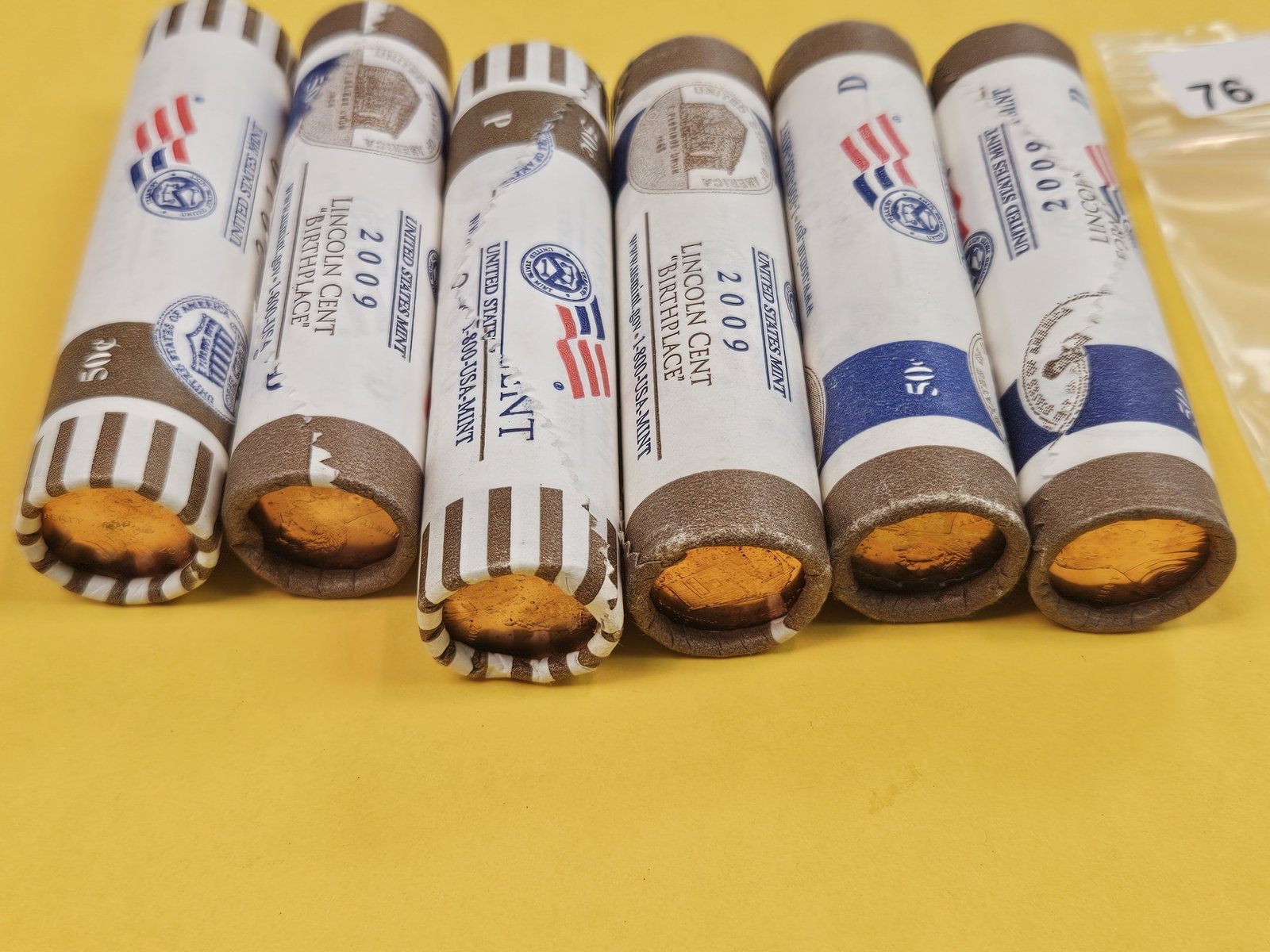 Six original Mint-Wrapped Brilliant Uncirculated Lincoln Cent rolls - 2