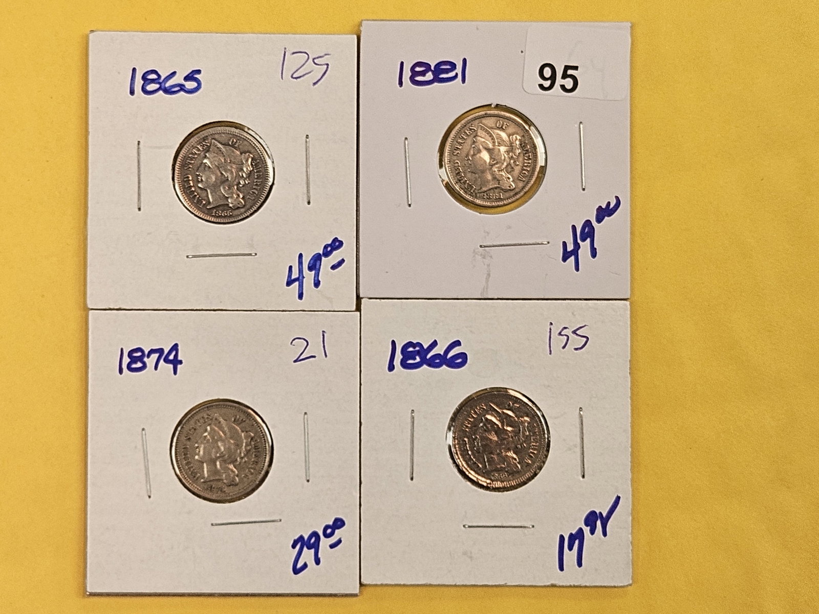 Four mixed Three Cent Nickels (1 of 4)