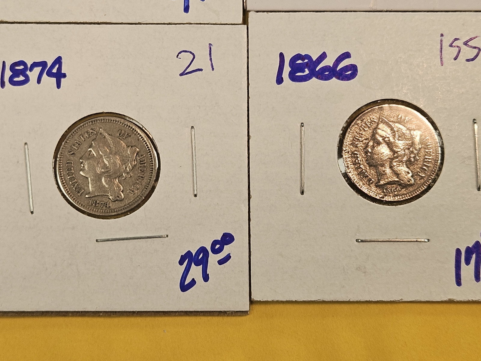 Four mixed Three Cent Nickels - 3