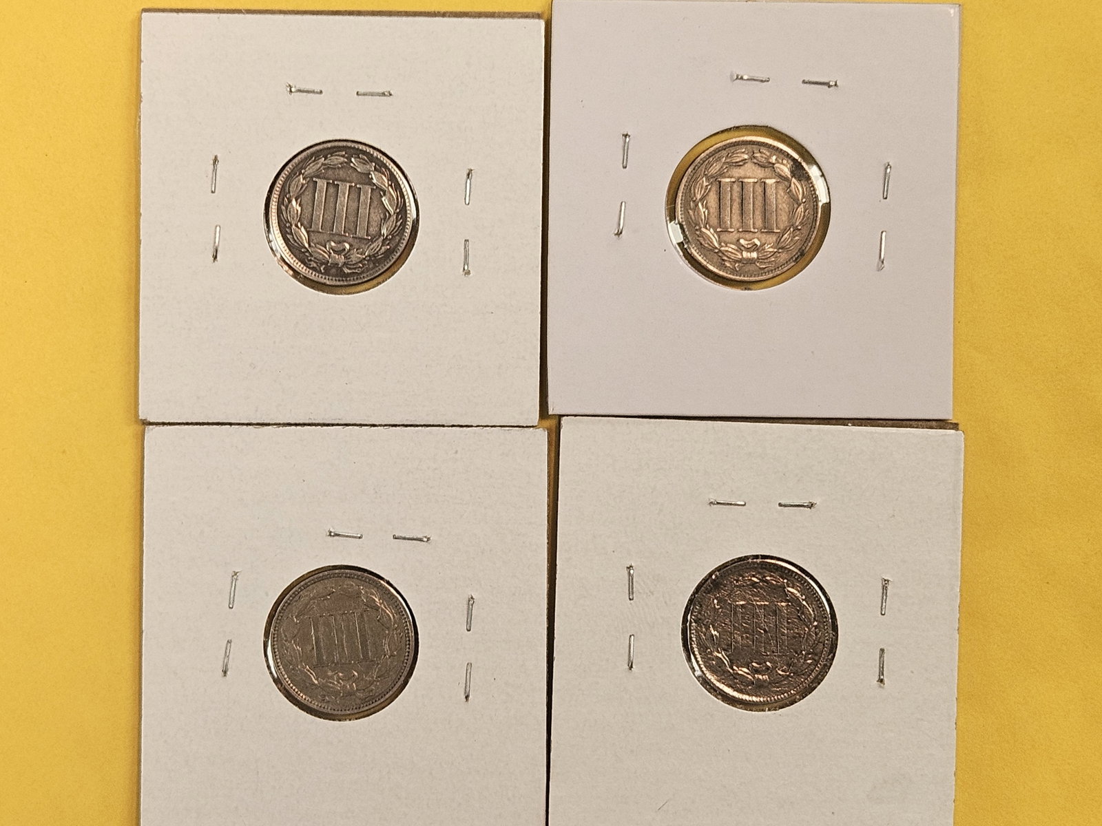 Four mixed Three Cent Nickels - 4