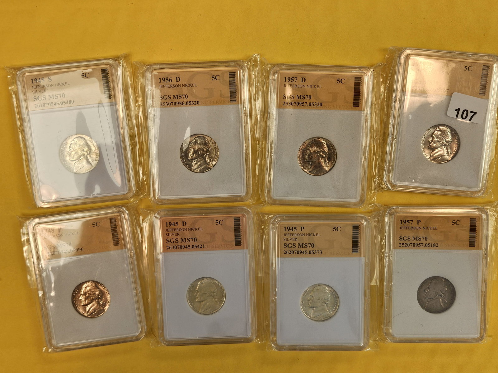 Six GEM Brilliant Uncirculated Jefferson Nickels: Includes Three silver Wartime