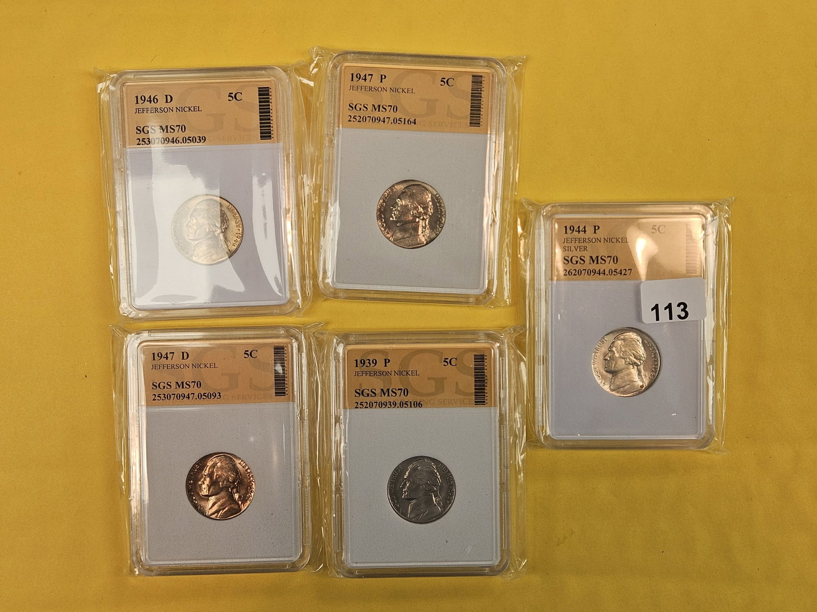 Five GEM Brilliant Uncirculated Jefferson Nickels (1 of 5)
