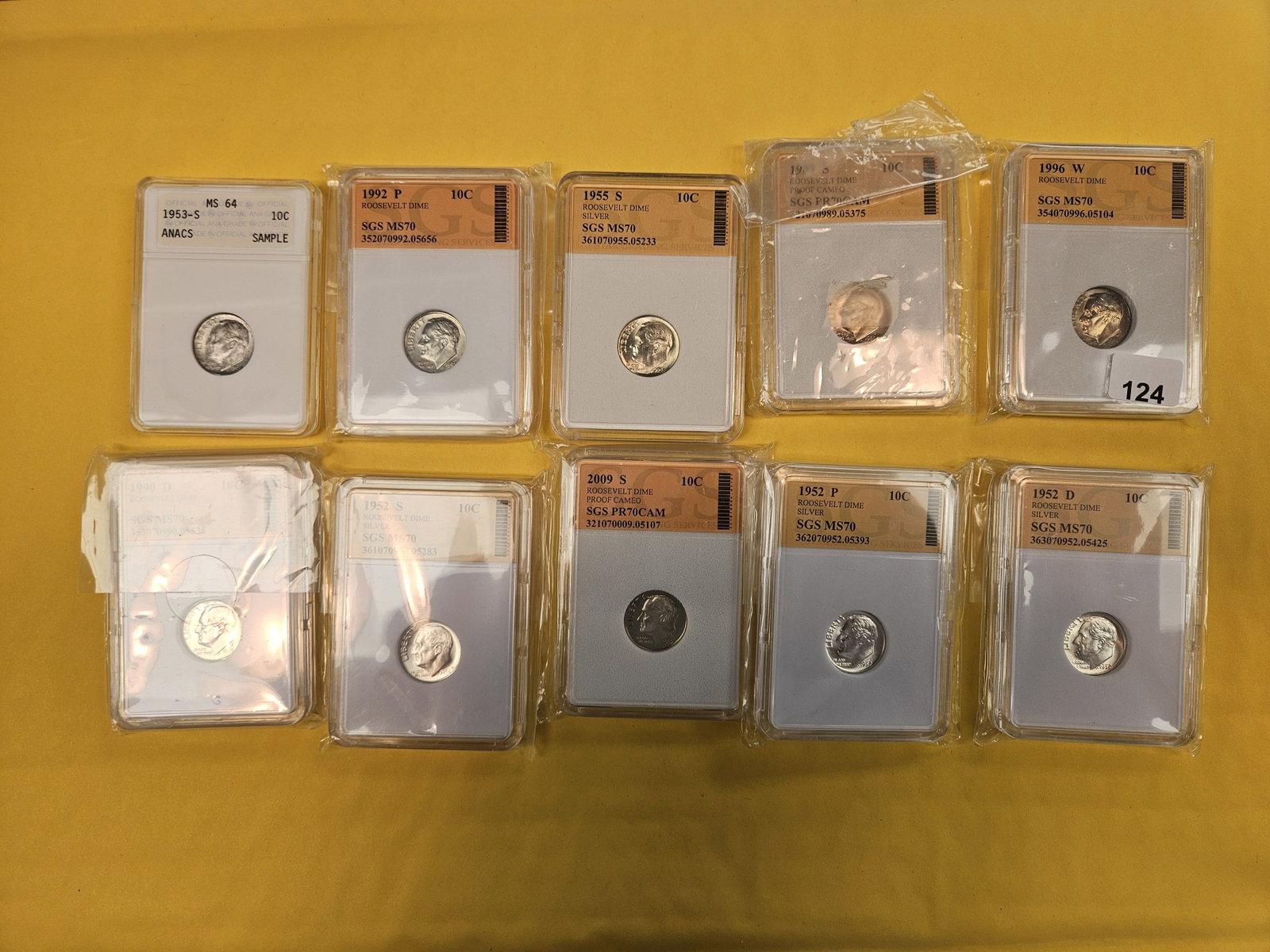 Nice mix of ten GEM Brilliant Uncirculated Roosevelt Dimes (1 of 9)