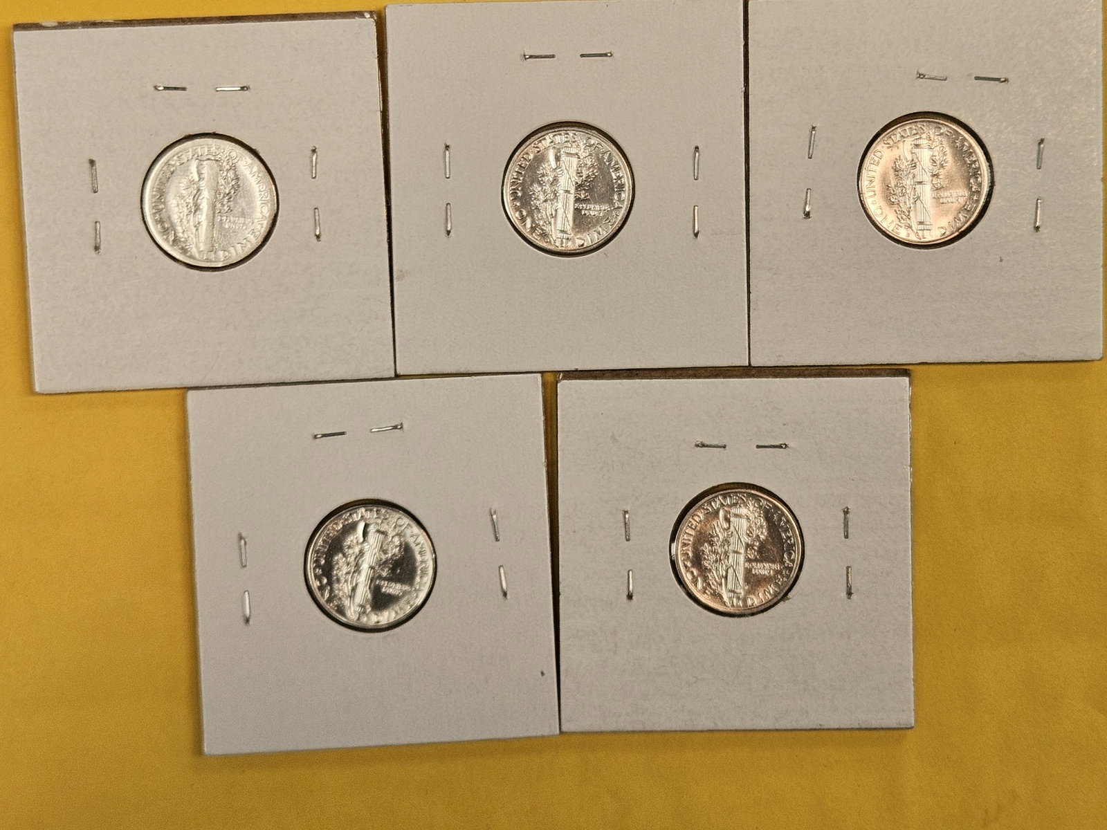 Five mixed silver Mercury Dimes - 3