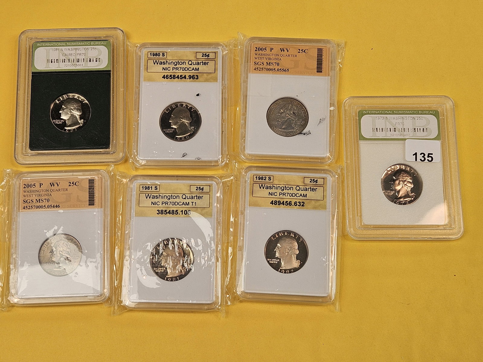 Seven GEM BU and GEM Proof Washington Quarters - 2
