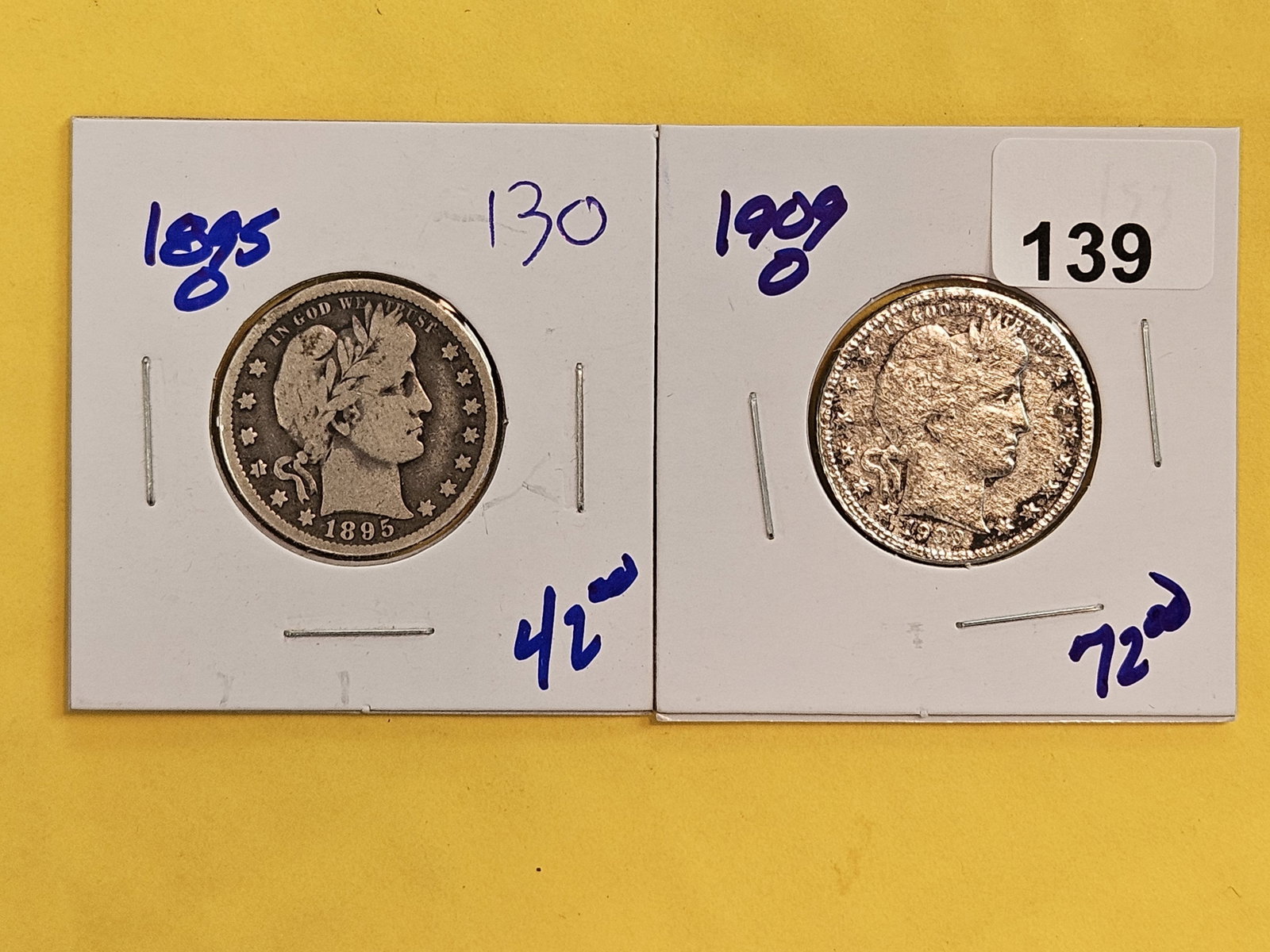 Two better date New Orleans minted Barber Quarters: 1895-O and 1909-O