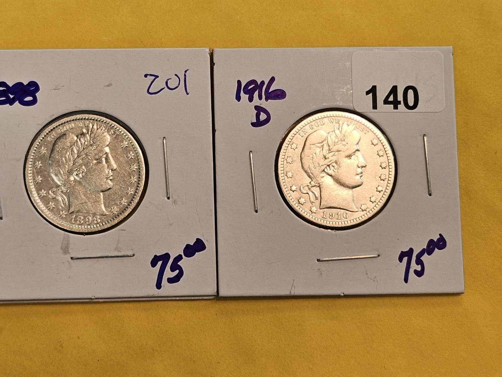 1898 and 1916-D Barber silver Quarters - 2