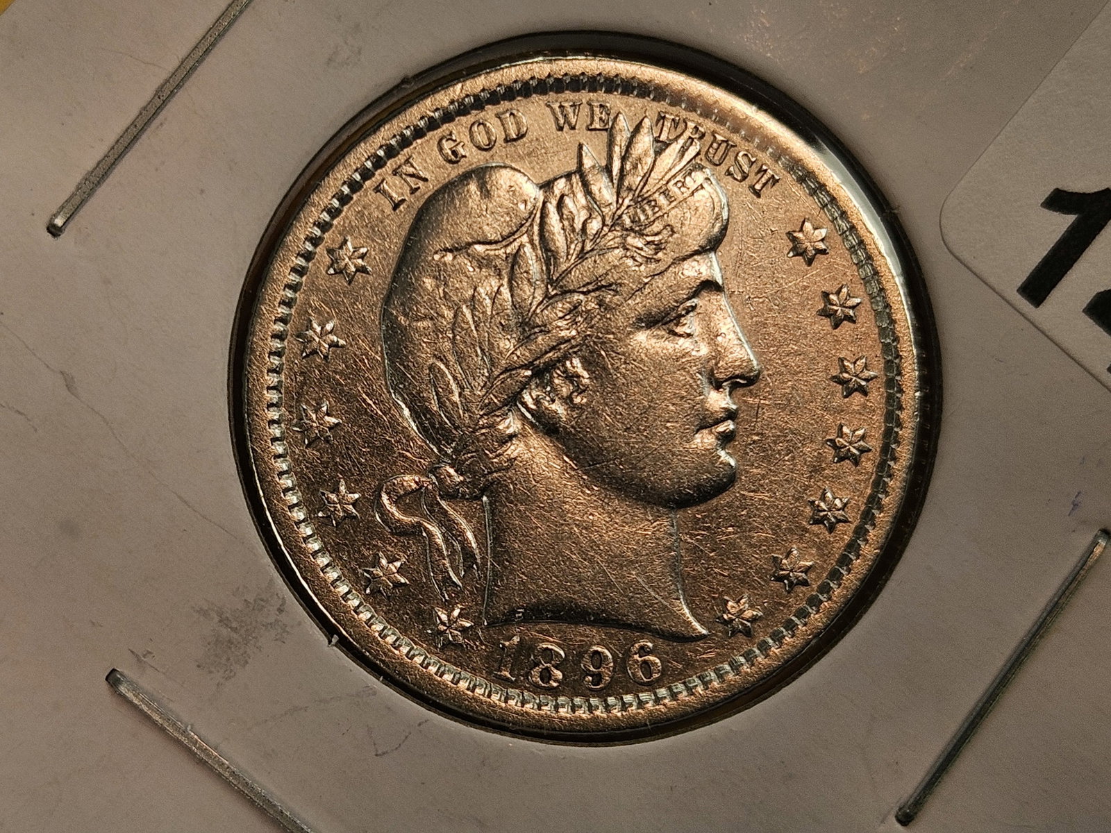 Better grade 1896 Barber silver Quarter: Looks XF plus - details