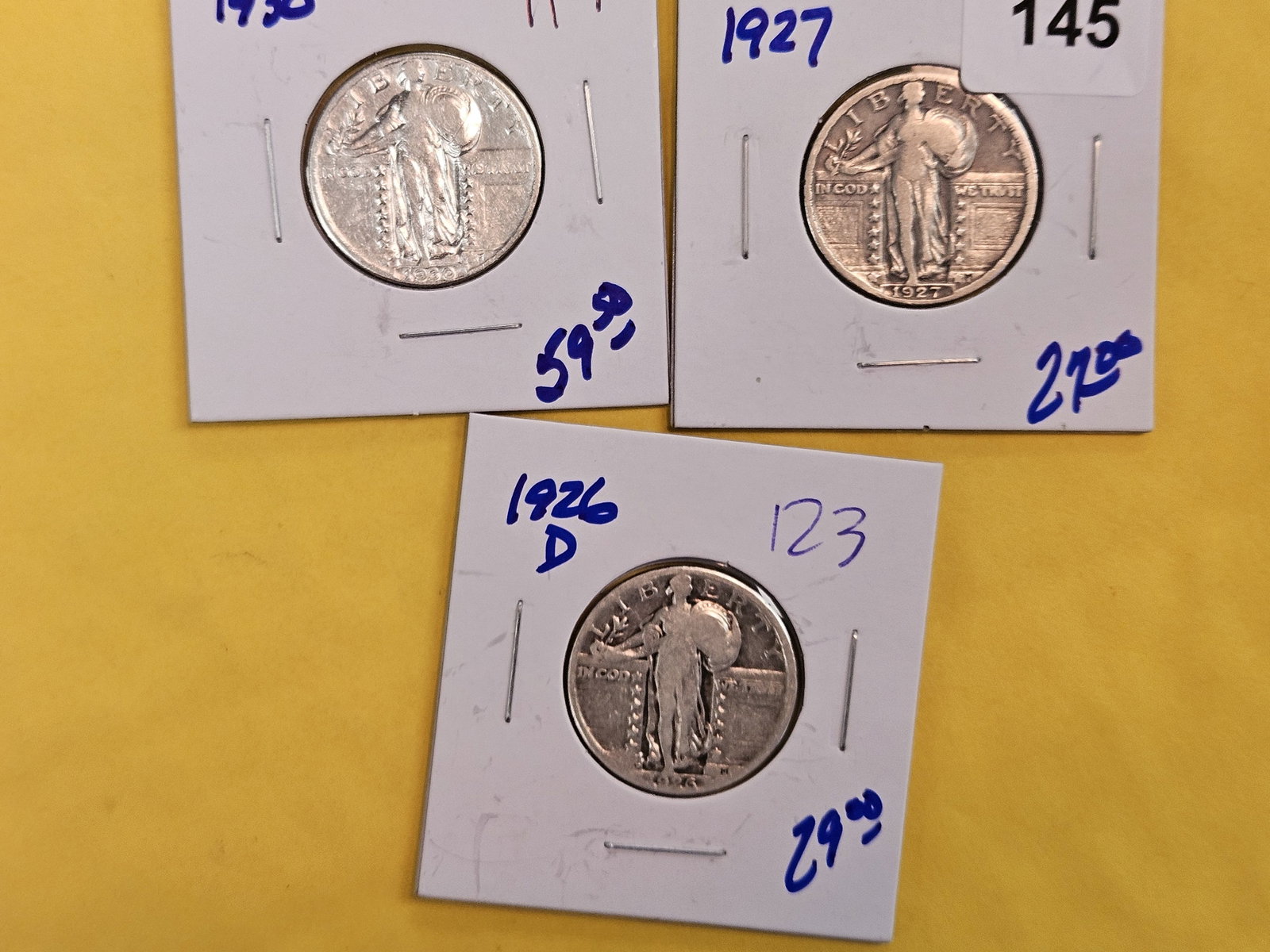 Three mixed silver Standing Liberty Quarters: Circulated