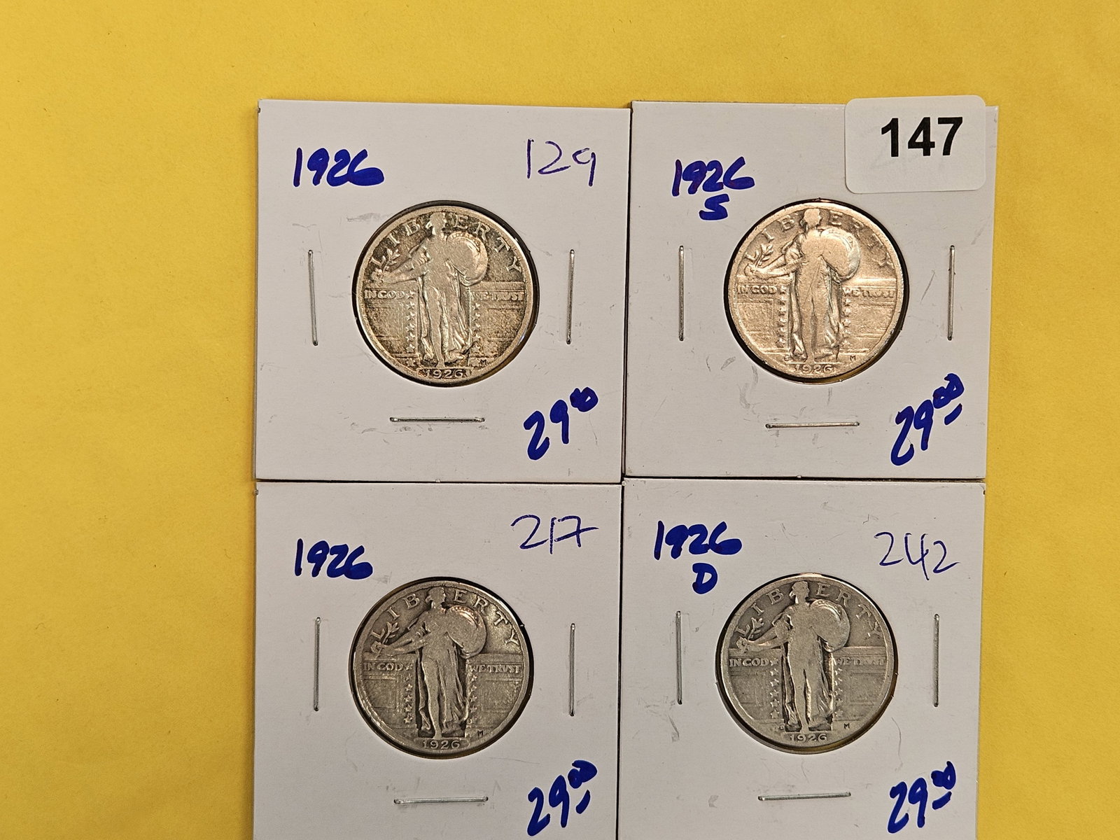 Four more mixed Standing Liberty silver Quarters: 1926, S, and D