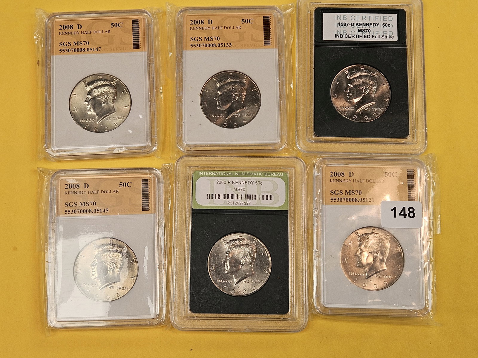 Six GEM Brilliant Uncirculated Kennedy half Dollars - 2