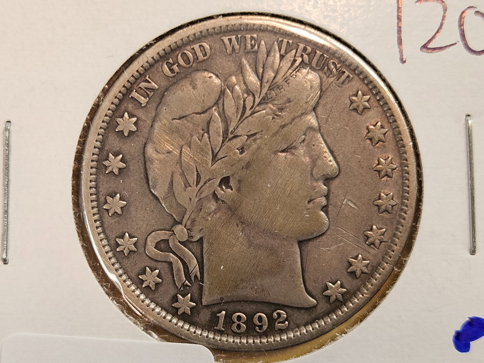 First Year Issue 1892 Barber silver Half Dollar: Full Liberty in the headband