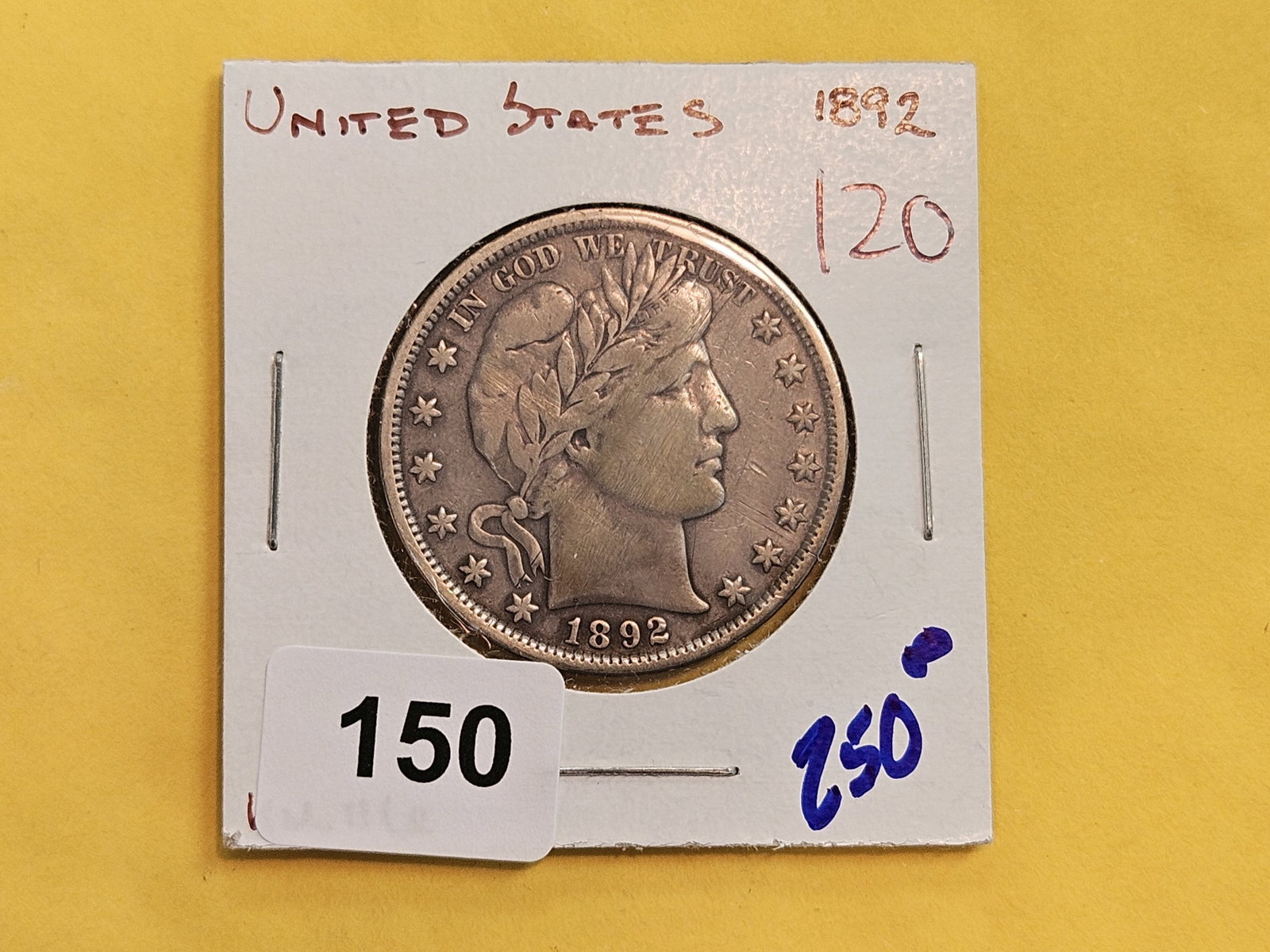 First Year Issue 1892 Barber silver Half Dollar - 2