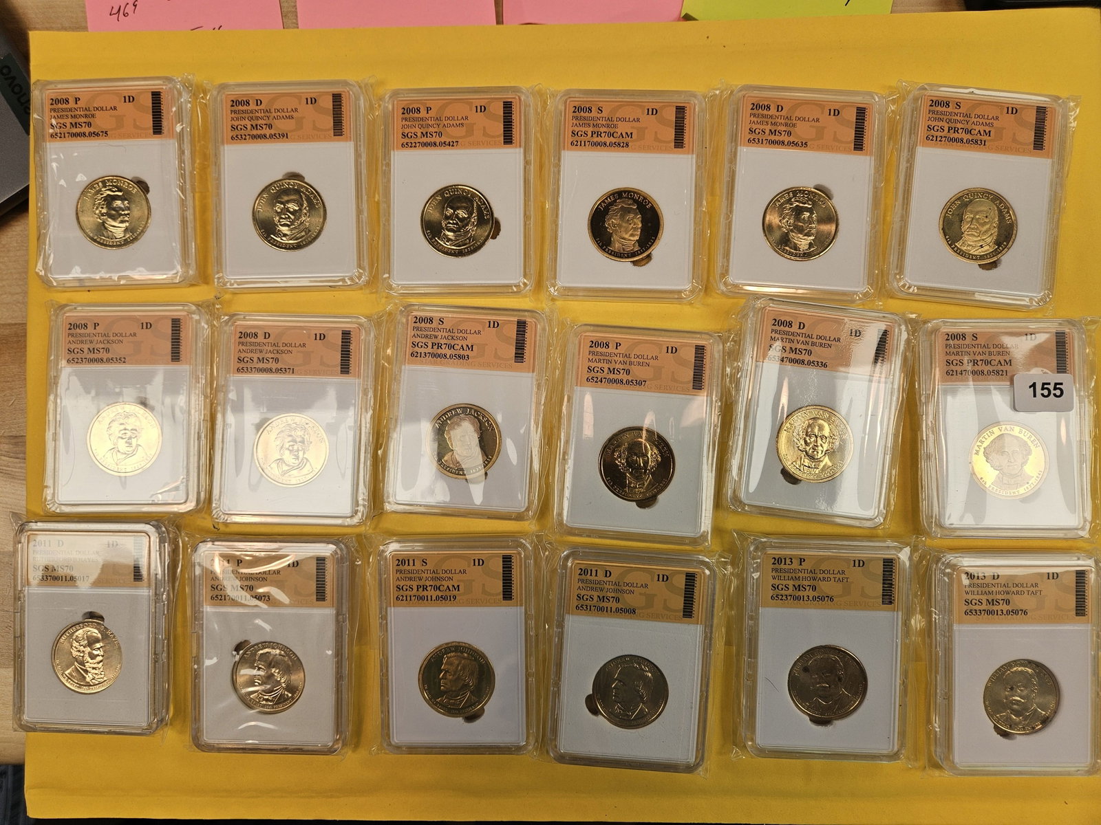 Eighteen Brilliant Uncirculated Presidential Dollars: BU and Proof