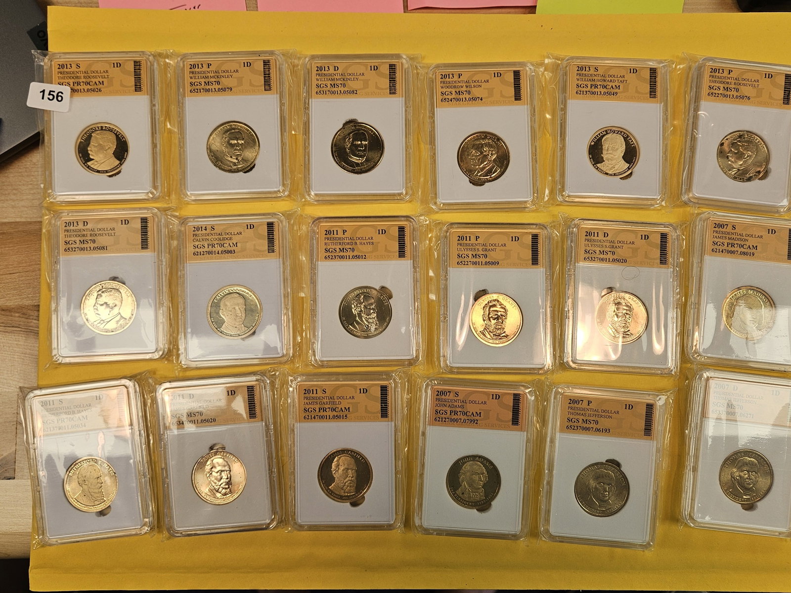 Eighteen Brilliant Uncirculated Presidential Dollars: BU and Proof