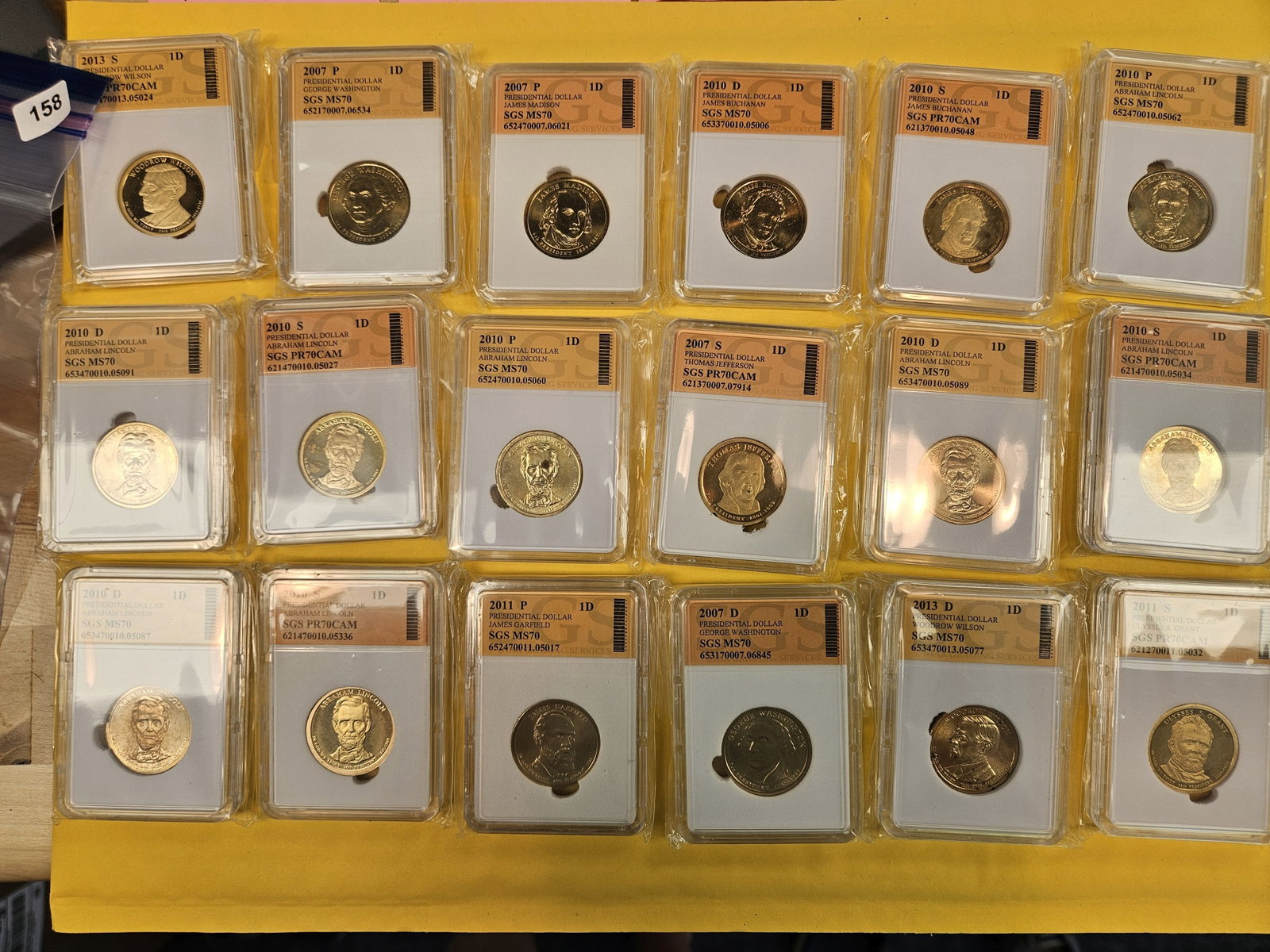 Eighteen Brilliant Uncirculated Presidential Dollars: BU and Proof