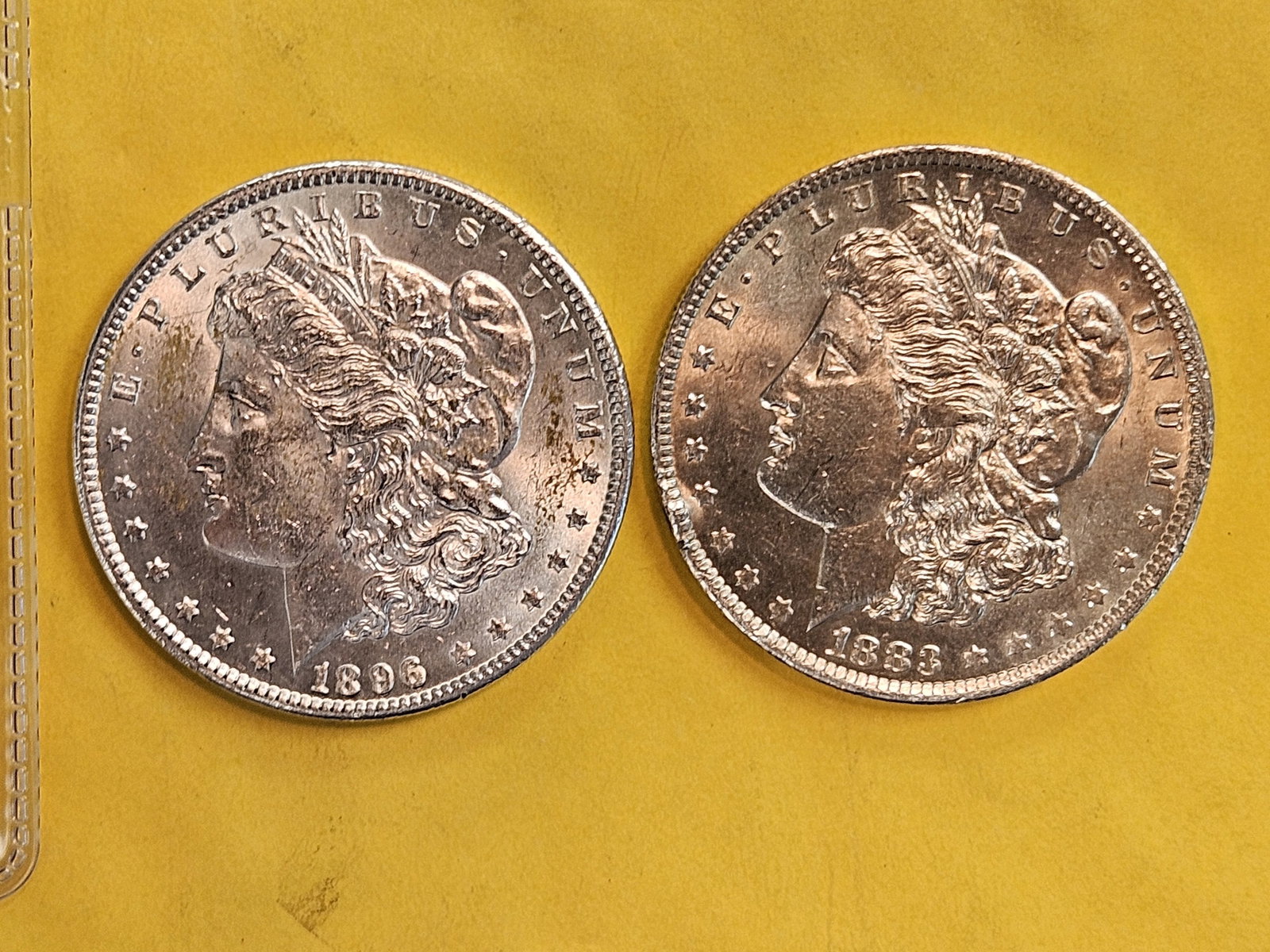 Two Brilliant About Uncirculated Plus Morgan Silver Dollars: 1896 and 1883-O