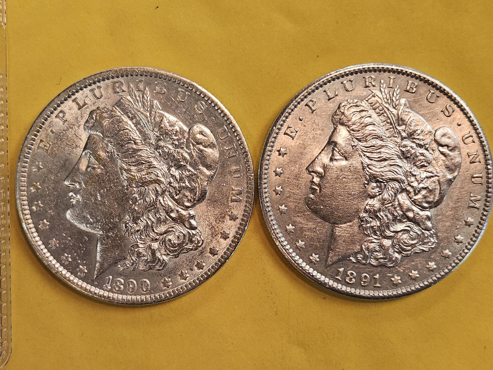 Two Brilliant About Uncirculated Plus Morgan Silver Dollars: 1890 and 1891-S