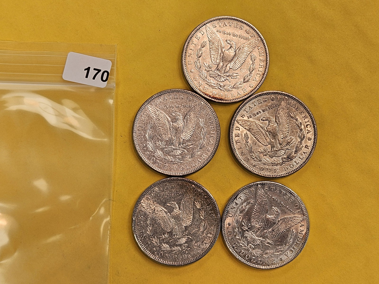 Five About Uncirculated Morgan Silver Dollars - 3