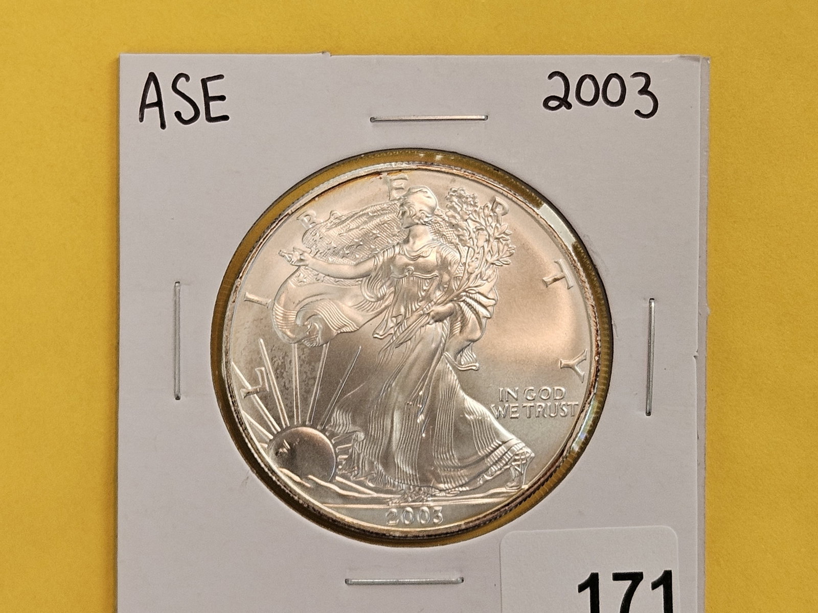 GEM Brilliant Uncirculated 2003 American Silver Eagle: Light rim toning