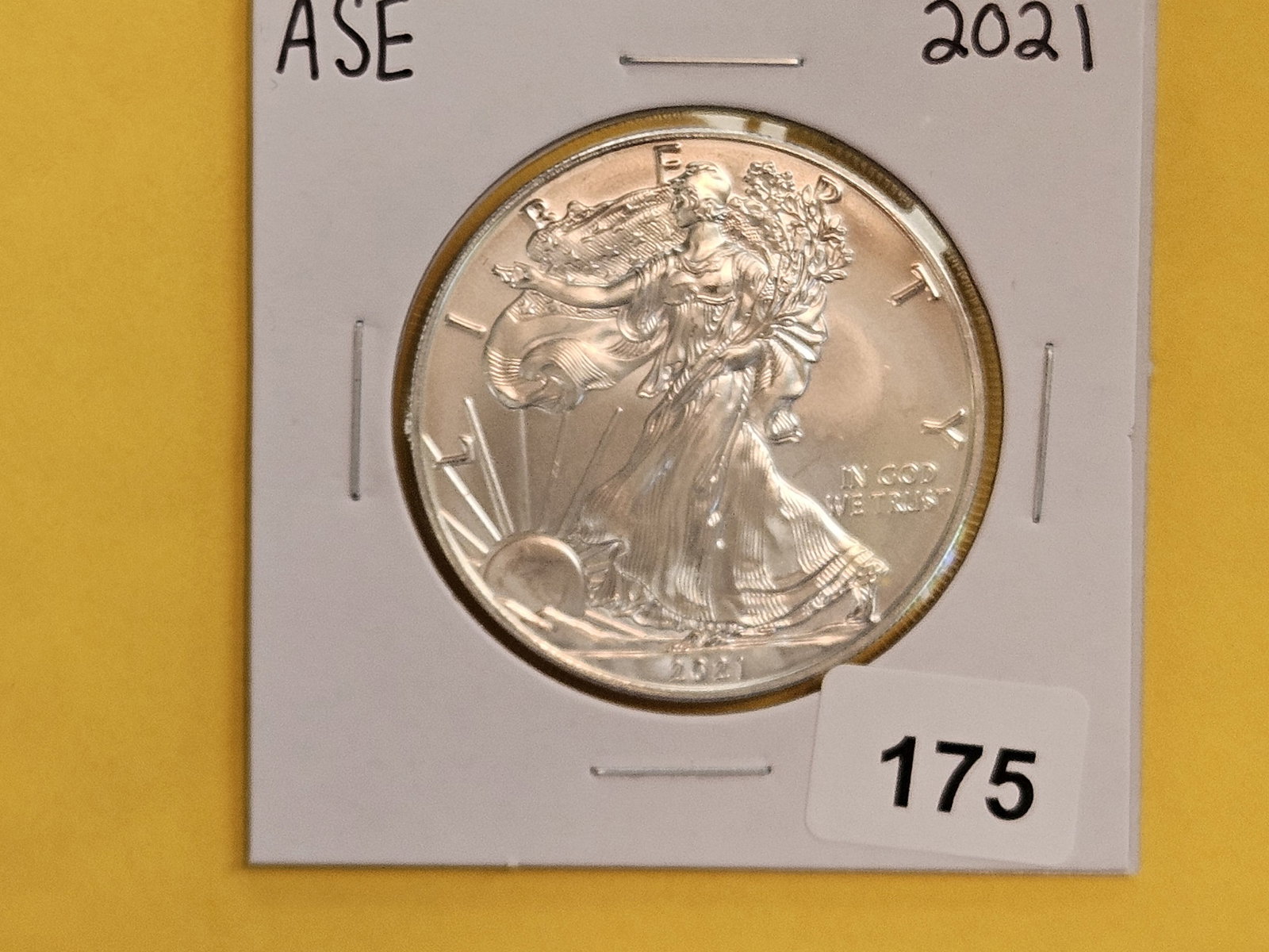GEM Brilliant Uncirculated 2021 American Silver Eagle: Very light patina