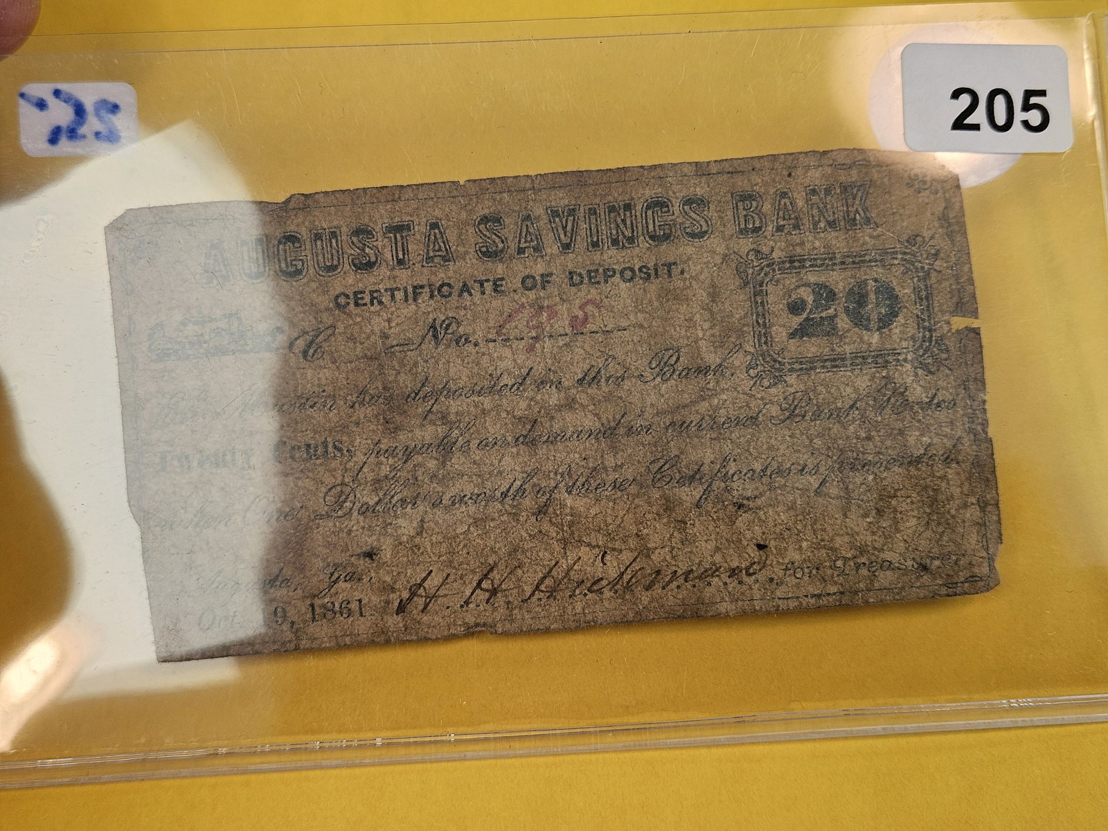 Rare 1861 Augusta Savings Bank Certificate of Deposit - 2