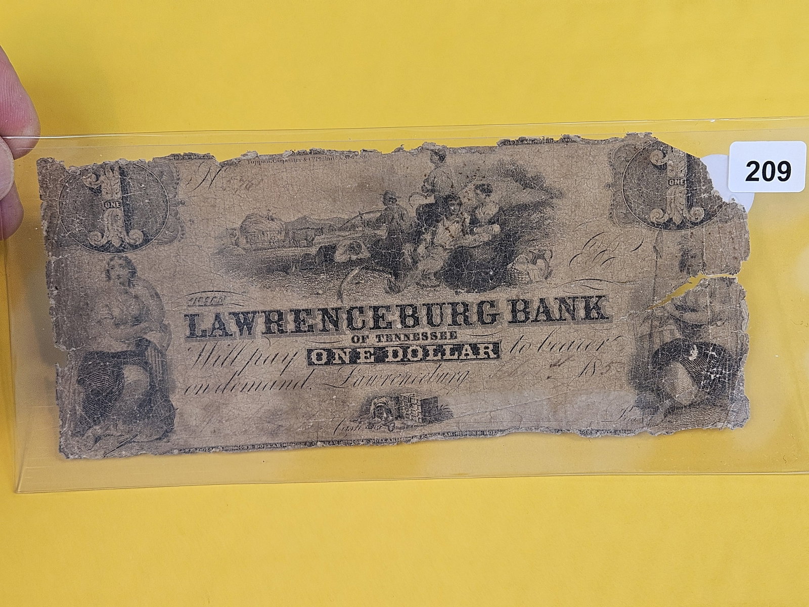 1850's One Dollar Obsolete Note: Lawrenceburg Bank of Tennessee