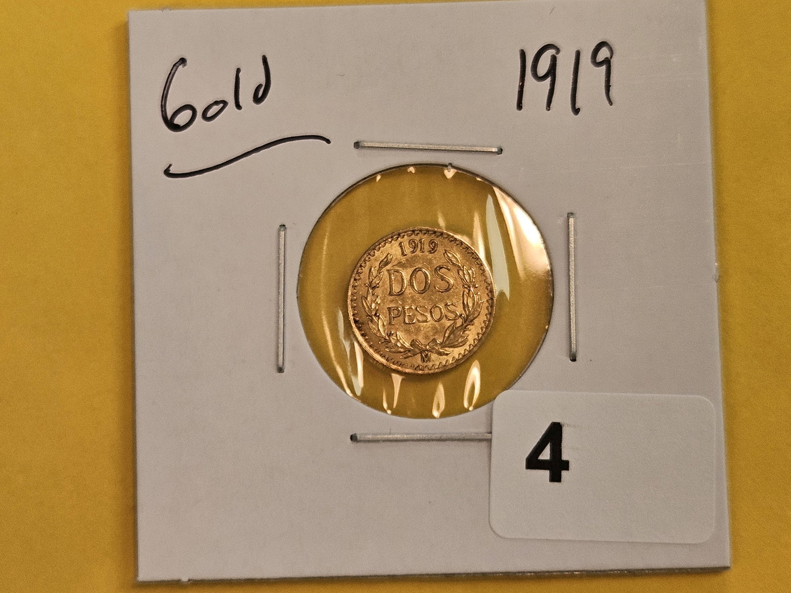 GOLD! Brilliant About Uncirculated plus 1919 Mexico Gold 2 pesos - 2