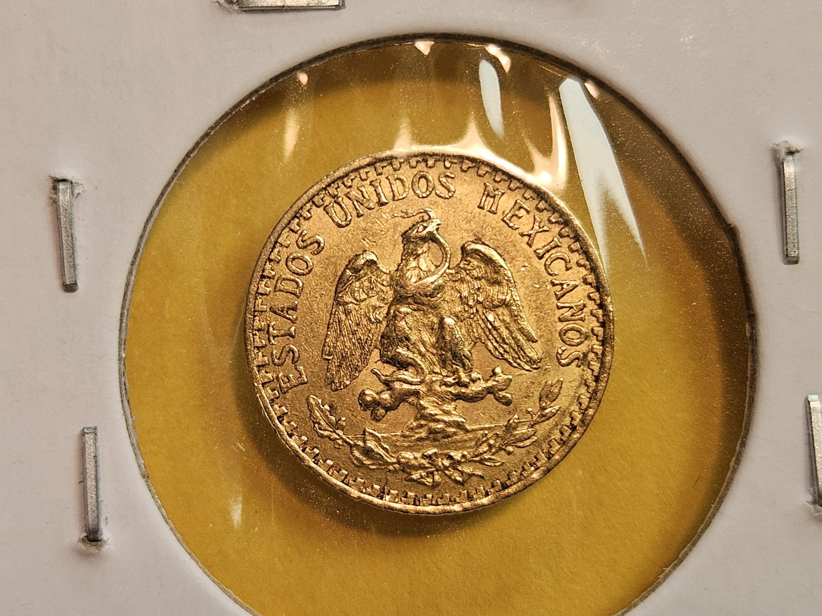 GOLD! Brilliant About Uncirculated plus 1919 Mexico Gold 2 pesos - 3