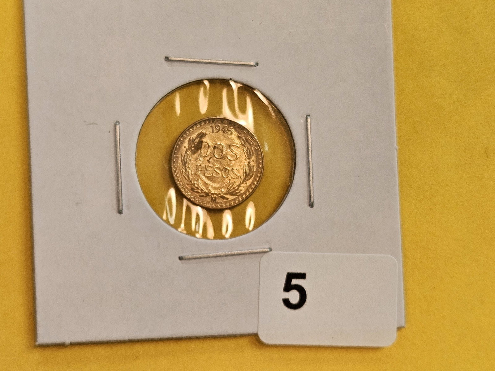 GOLD! Bright 1945 Gold Mexico 2 pesos - 2