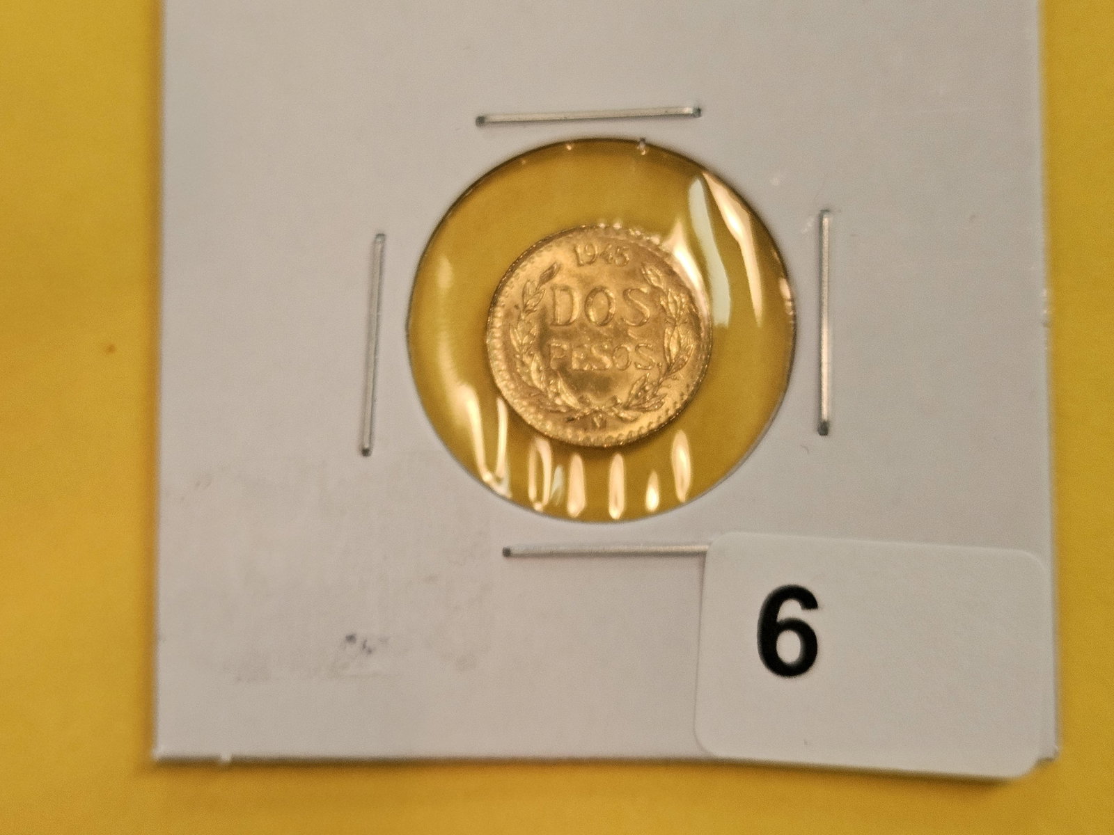 GOLD! Brilliant About Uncirculated 1945 Mexico Gold 2 pesos - 2