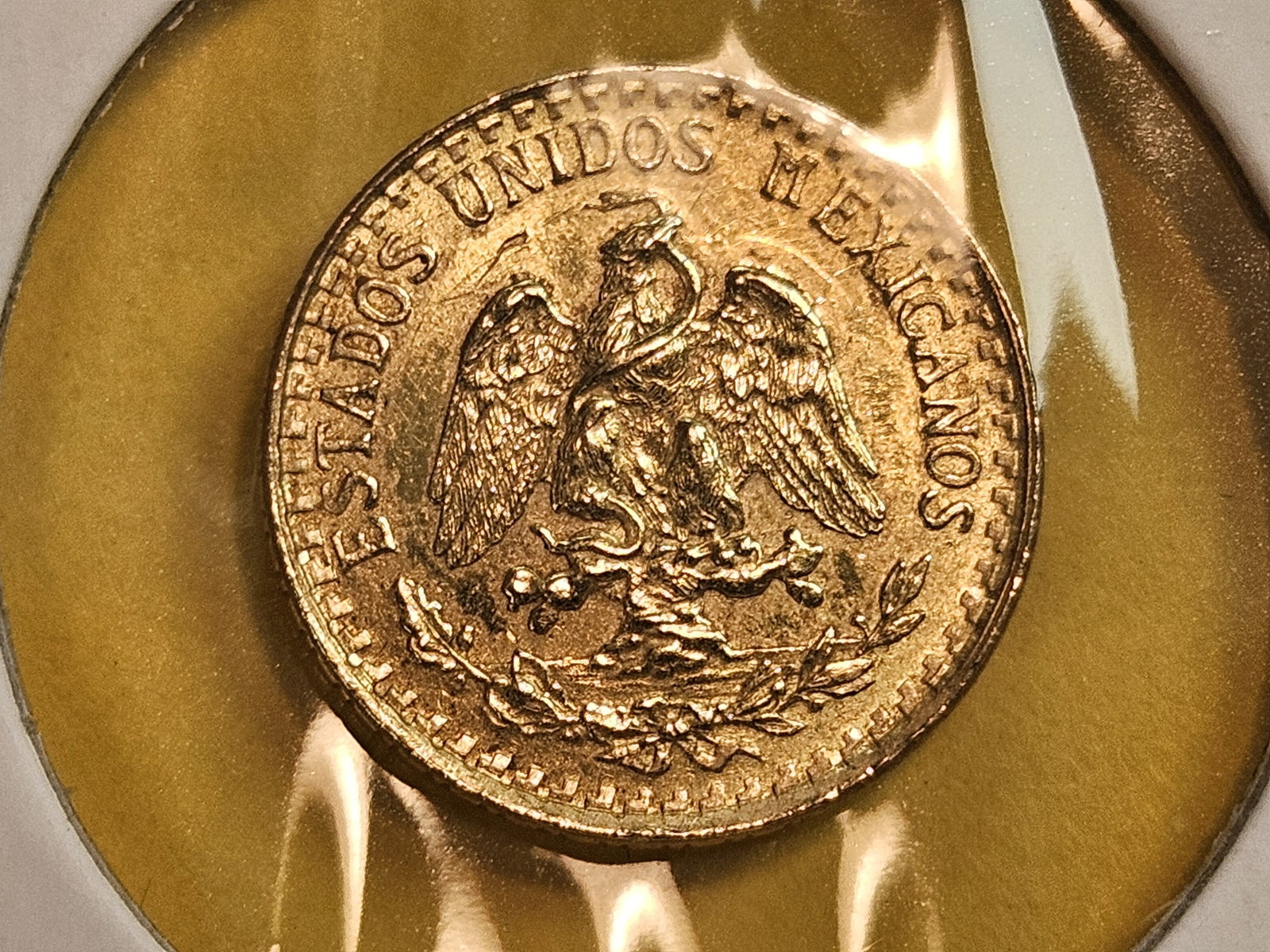 GOLD! Brilliant About Uncirculated 1945 Mexico Gold 2 pesos - 3