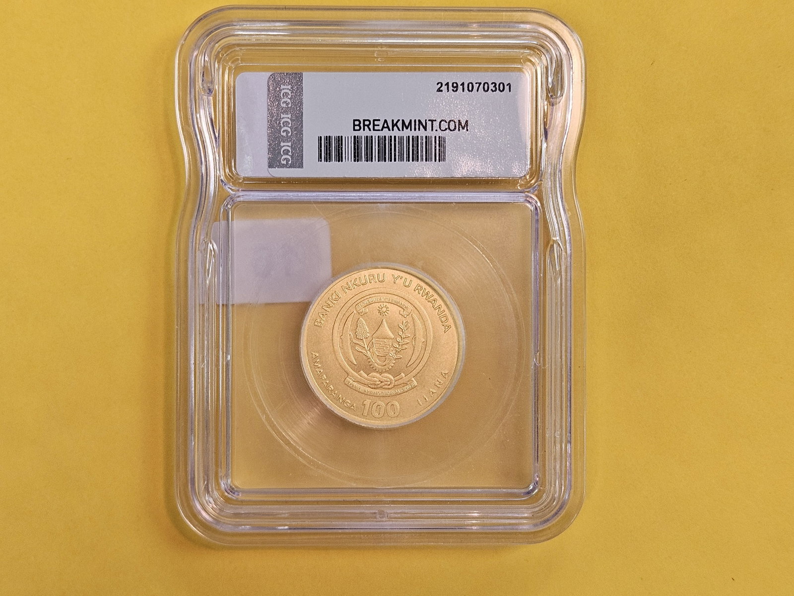 GOLD! PERFECT! ICG 2025 Rwanda Gold 100 Francs in Mint State 70 - 3