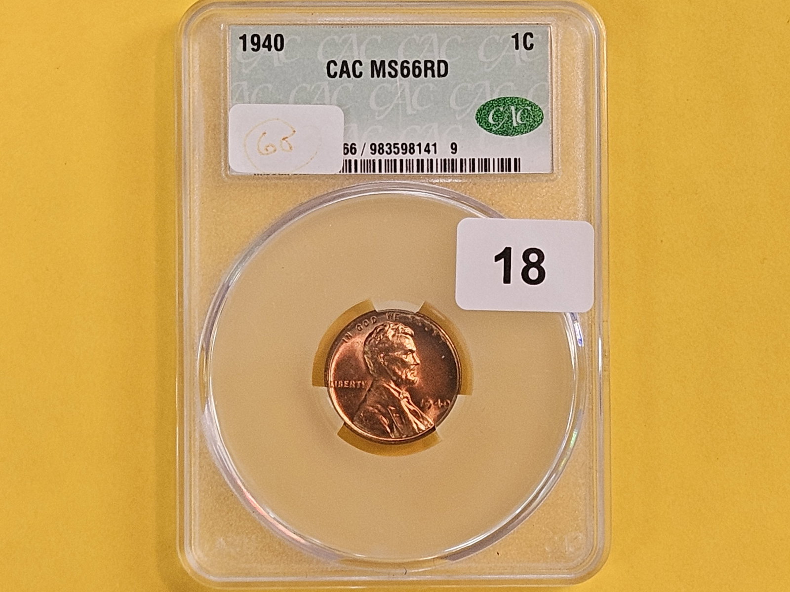 GEM! CACG 1940 Wheat cent in Mint State 66 RED - 2