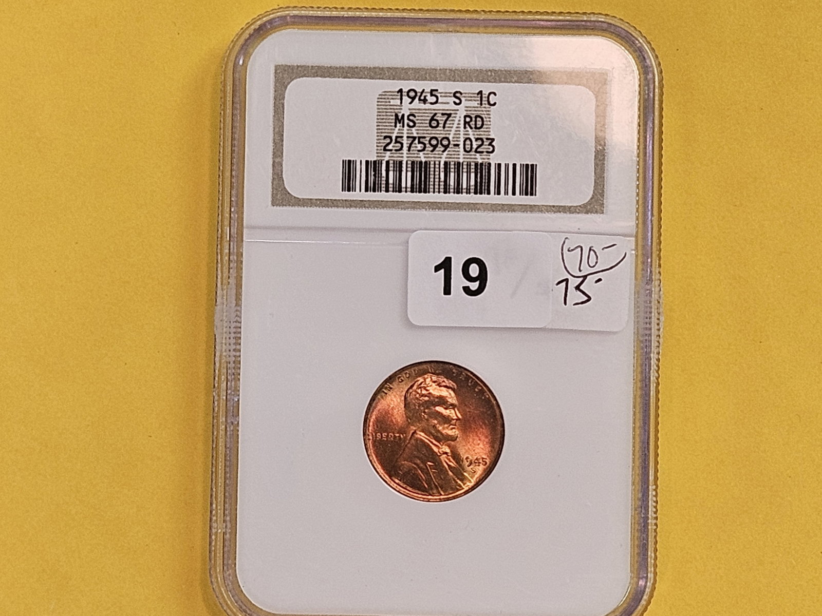 Superb GEM! NGC 1945-S Wheat cent in Mint State 67 RED - 2
