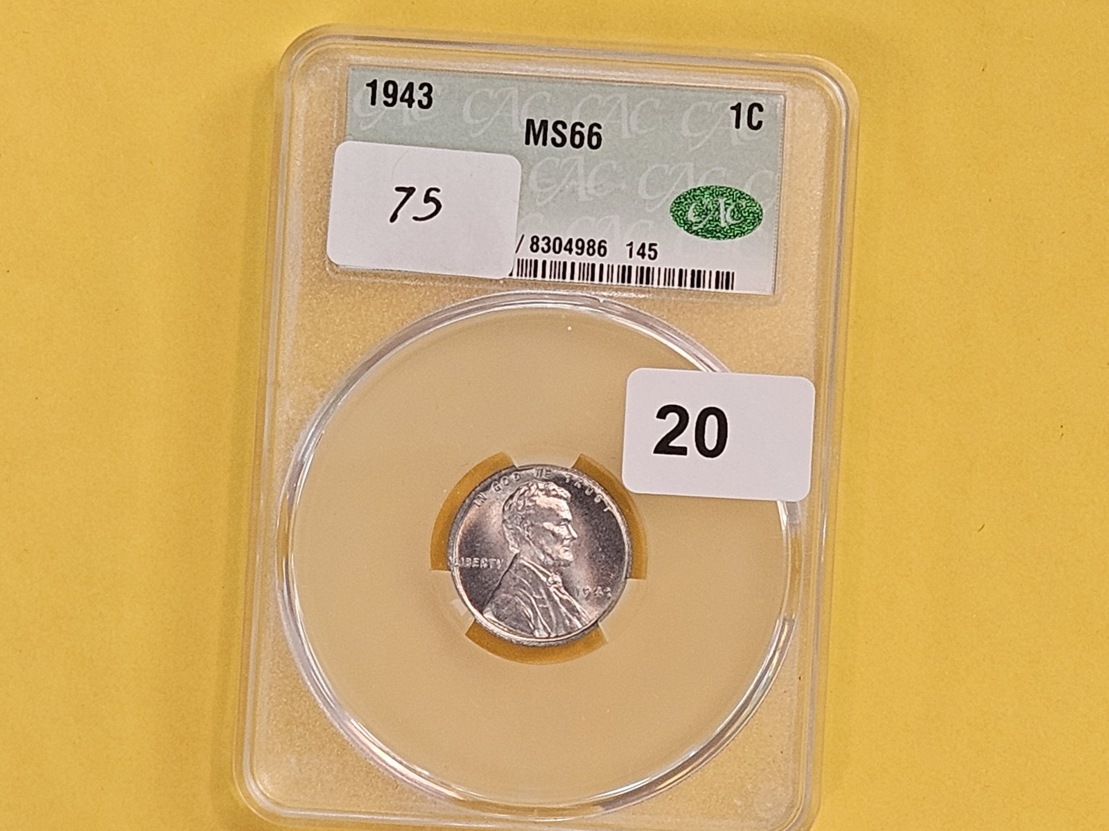 GEM! CACG 1943 Steel Wheat cent in Mint State 66 - 2