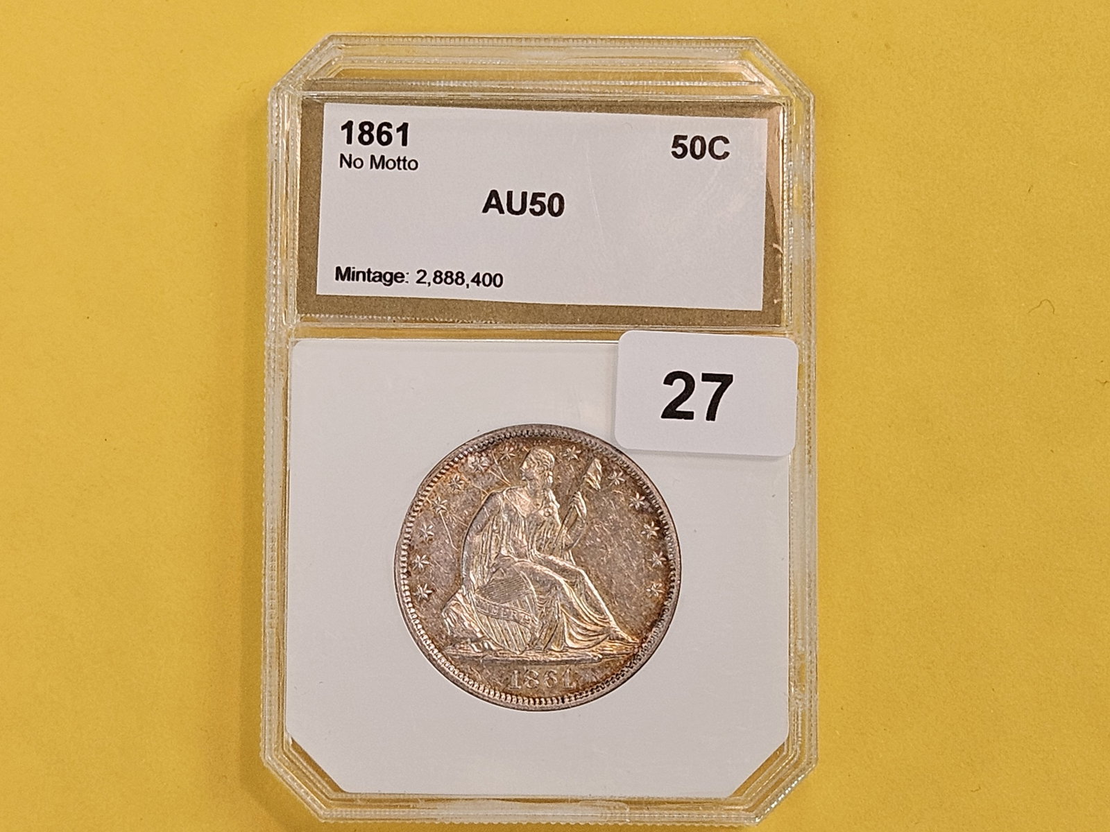 ** PCI 1861 No Motto Seated Liberty silver Half Dollar in Brilliant About Uncirculated - 50 - 2