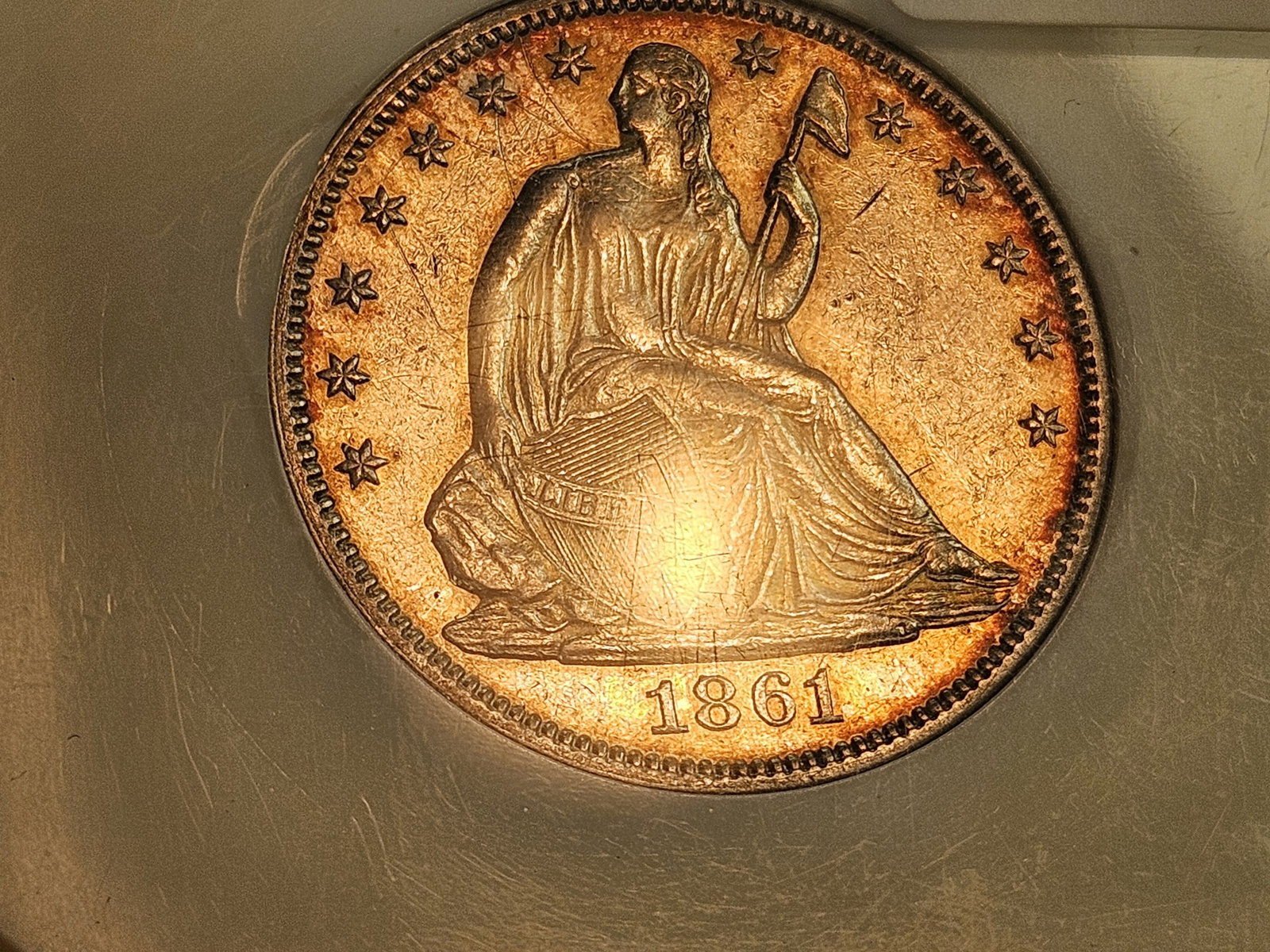 ** PCI 1861 No Motto Seated Liberty silver Half Dollar in Brilliant About Uncirculated - 50 - 3