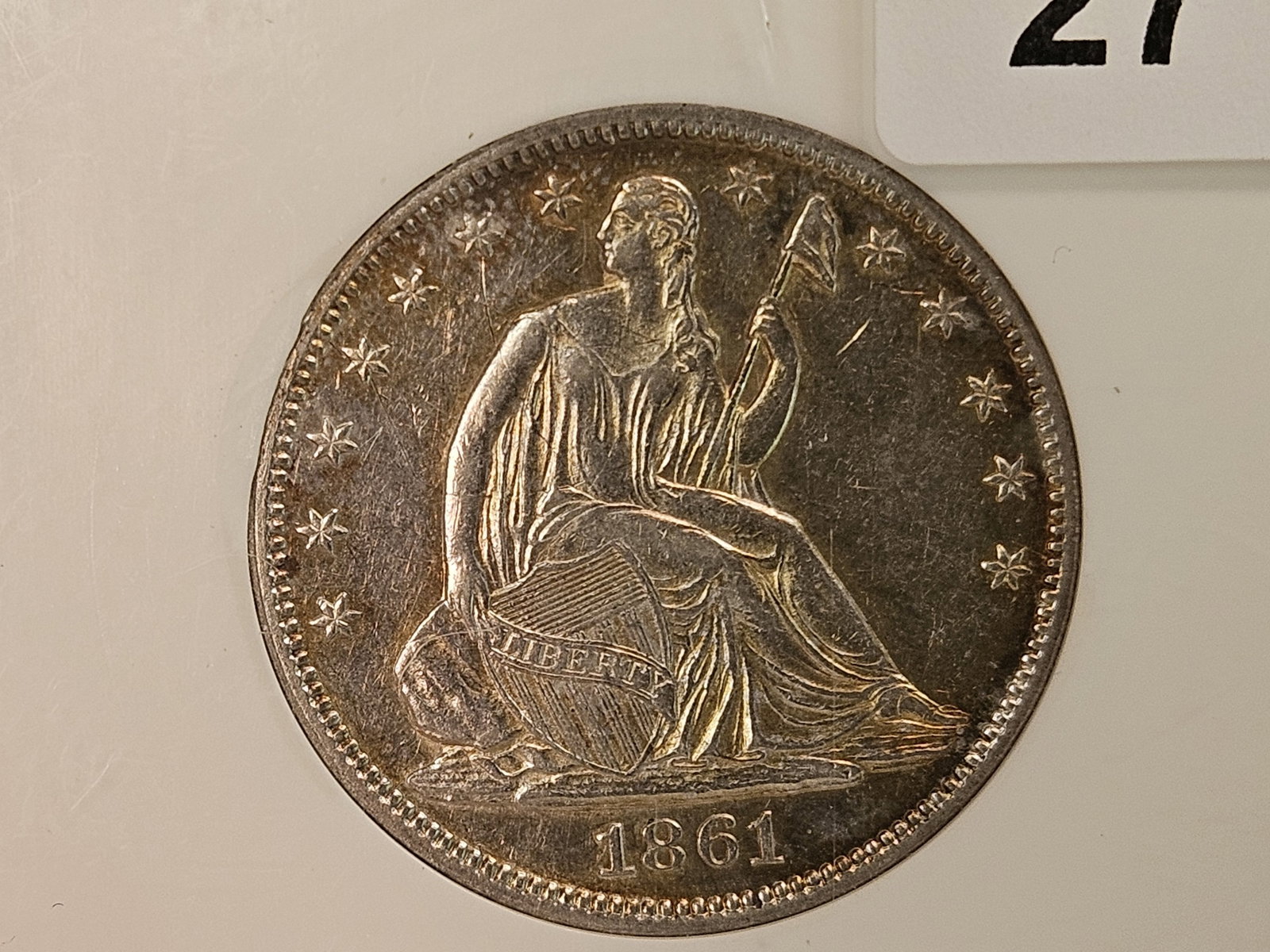** PCI 1861 No Motto Seated Liberty silver Half Dollar in Brilliant About Uncirculated - 50 - 7