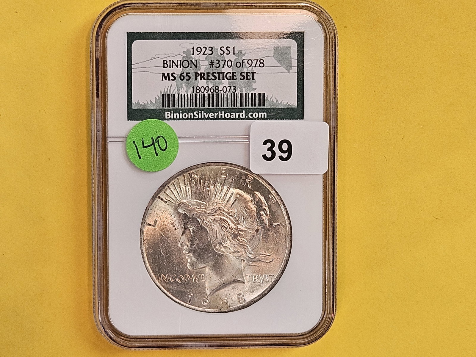 GEM! NGC 1923 Peace Silver Dollar in Mint State 65 - 2