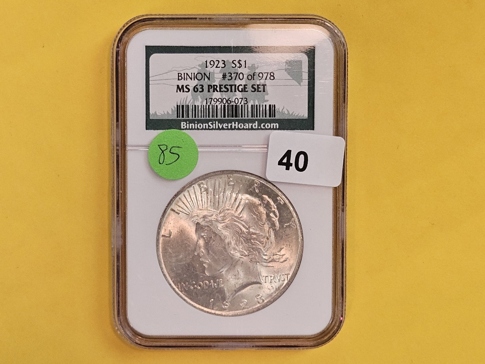 NGC 1923 Peace Silver Dollar in Mint State 63 - 2