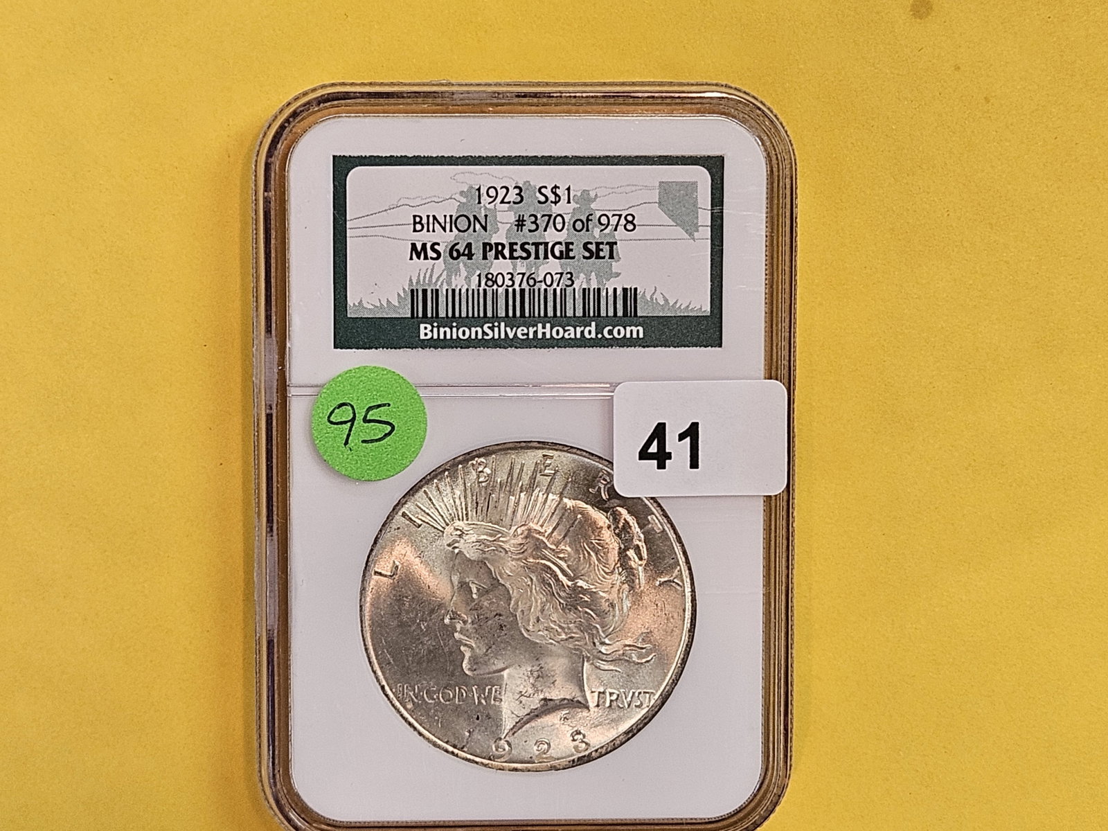 NGC 1923 Peace Silver Dollar in Mint State 64 - 2