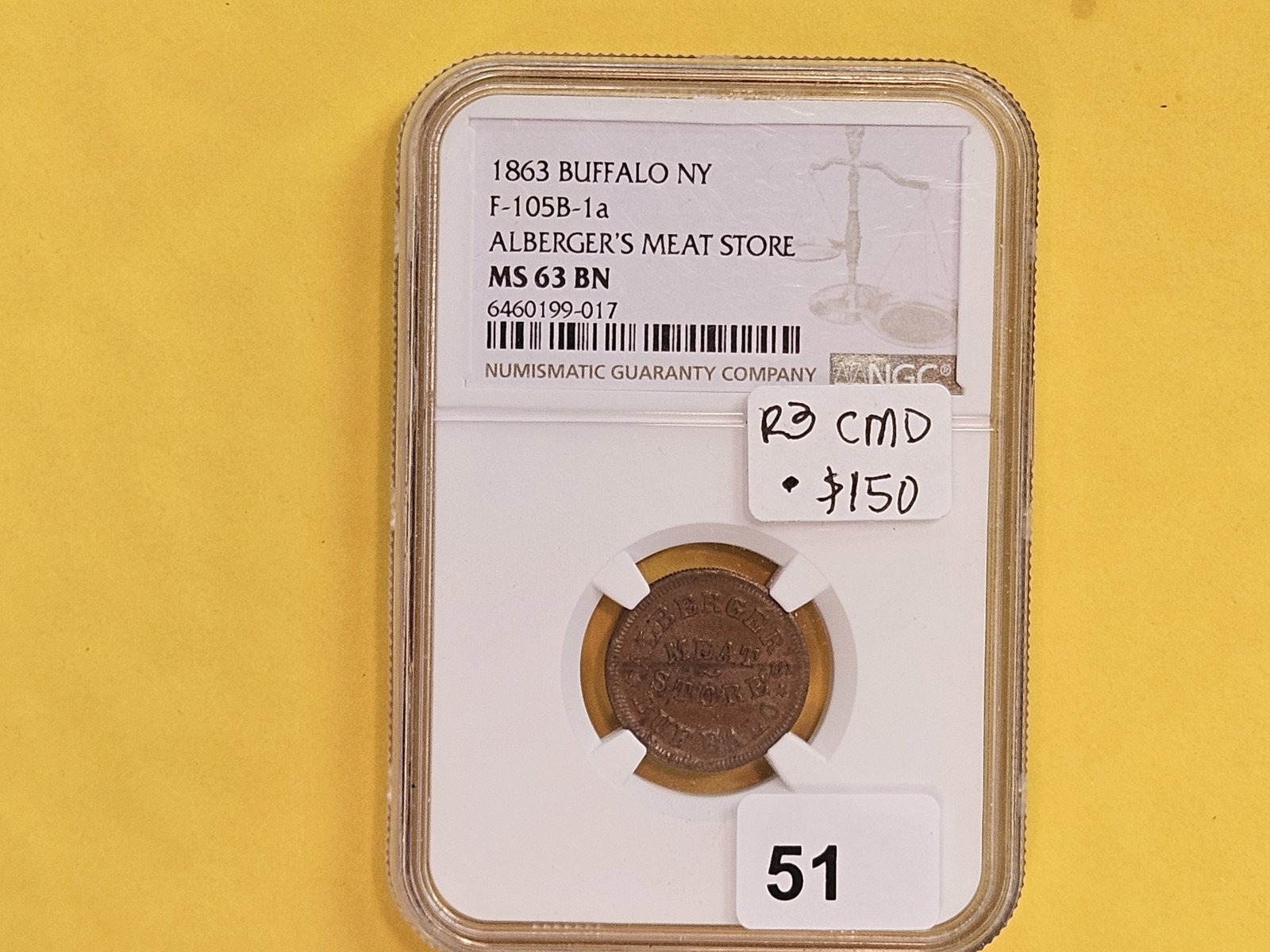 * NGC 1863 Civil War Token Merchant's Store Card in Mint State 63 Brown - 2